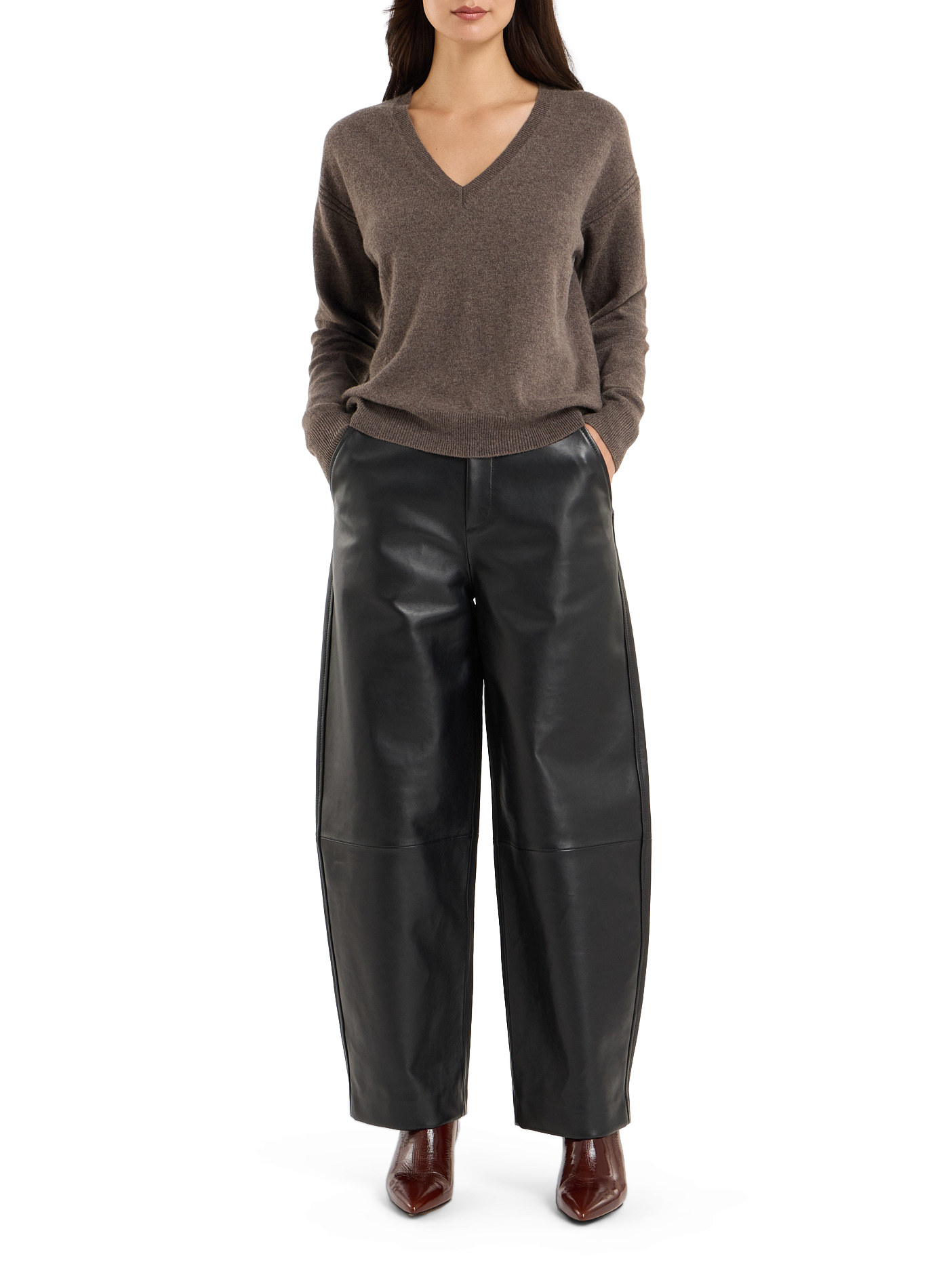 Cashmere straight round neck sweater by sevene SAISON 1865 Brown