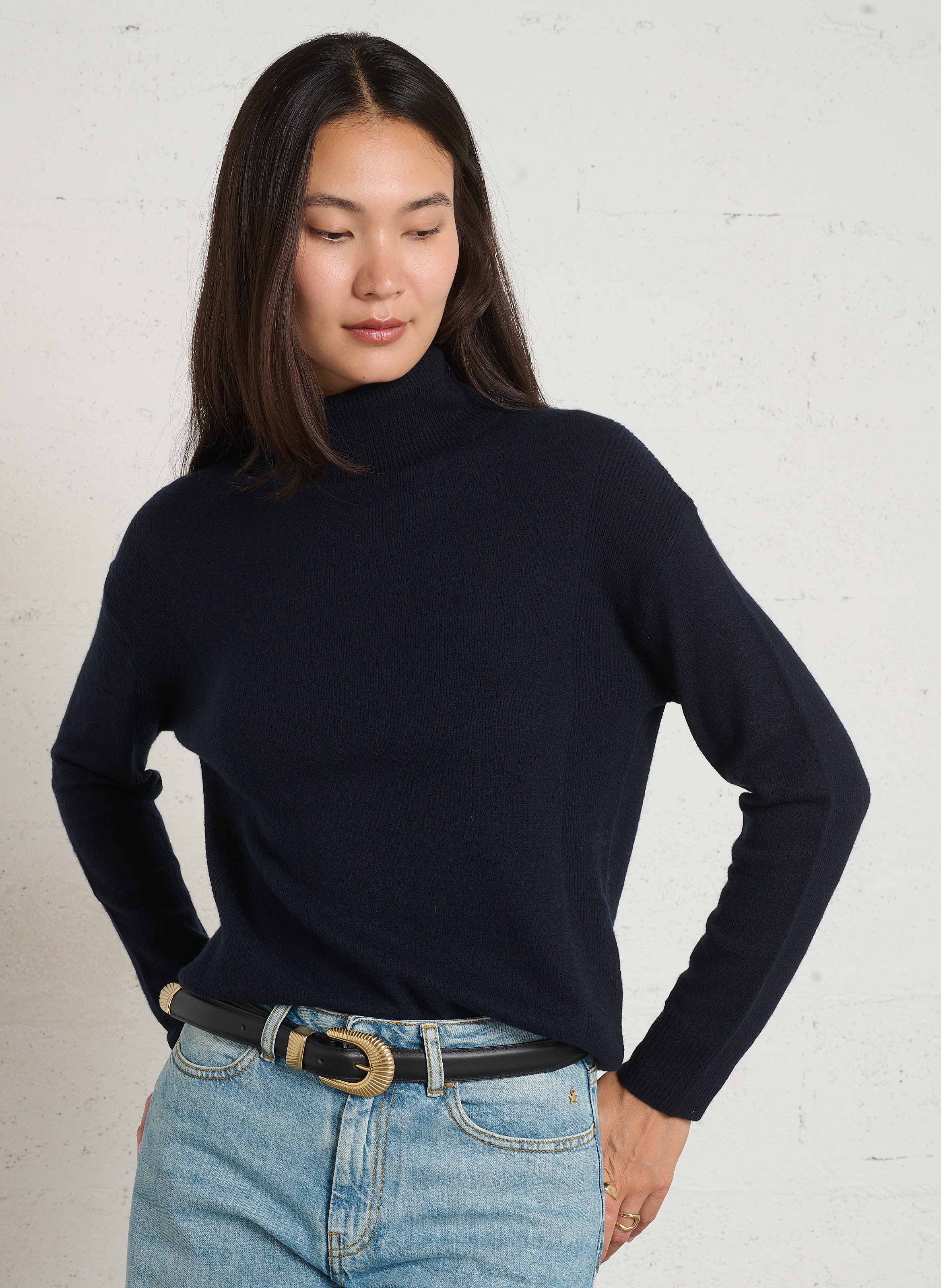 Jersey holgado de mezcla de lana con cuello vuelto MAISON 123 Azul