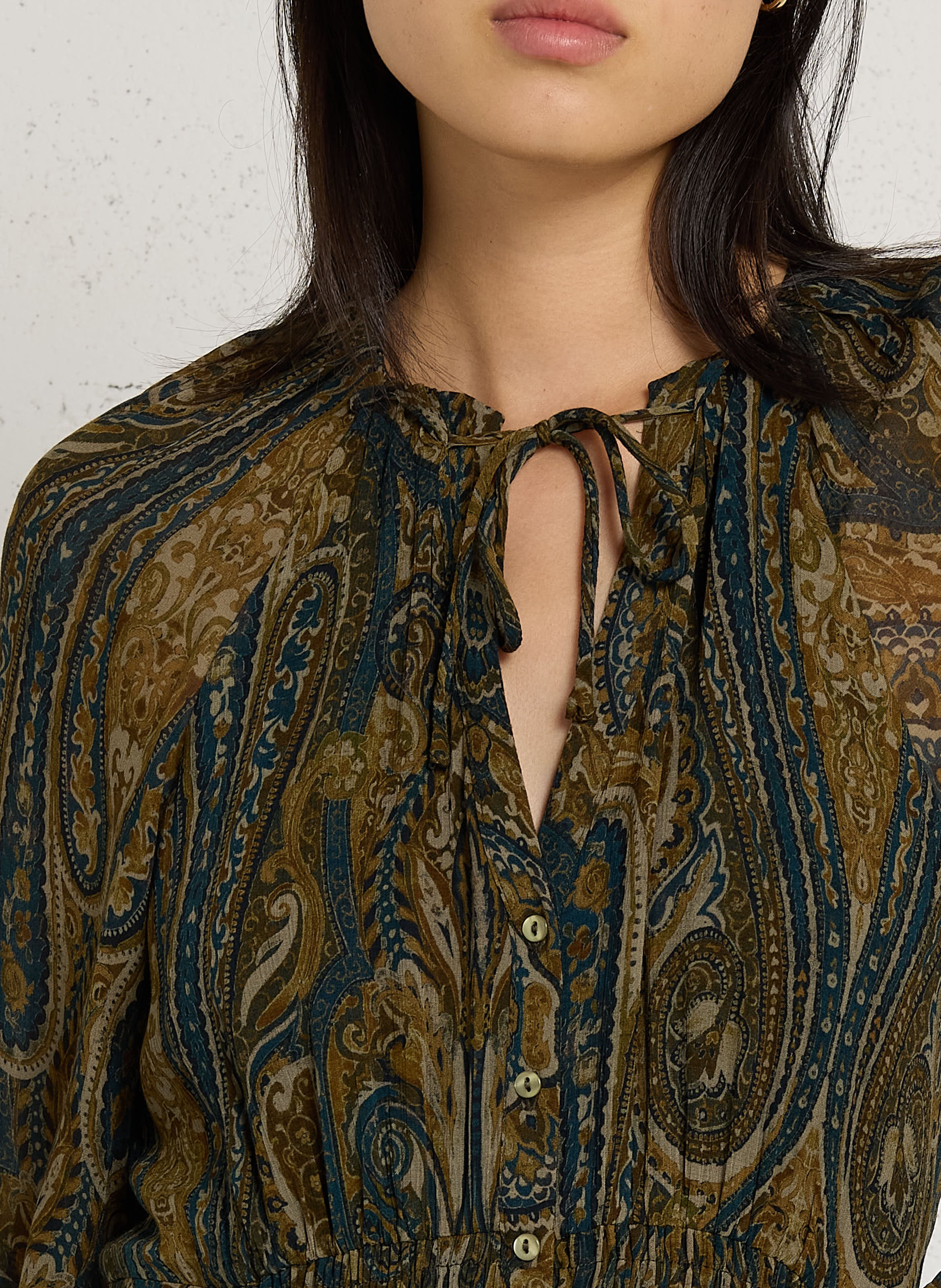 Halflange, getailleerde jurk met print MAISON 123 Groen