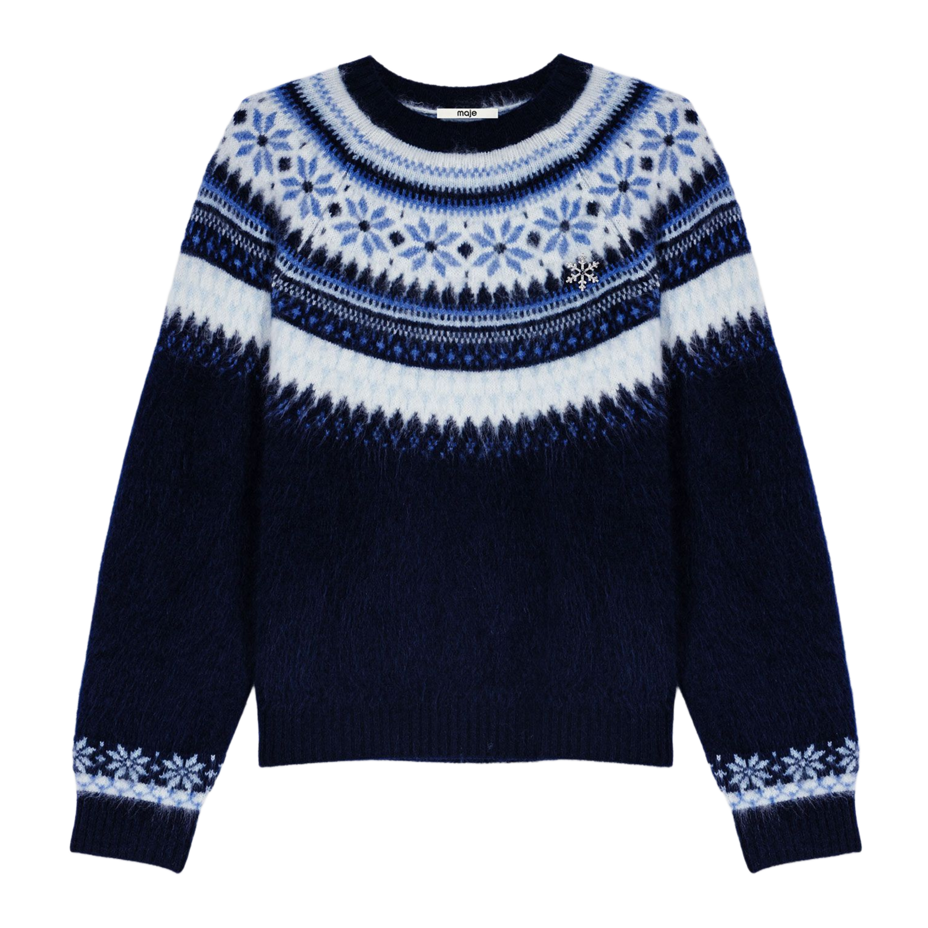 Straight printed wool sweater MAJE Blue