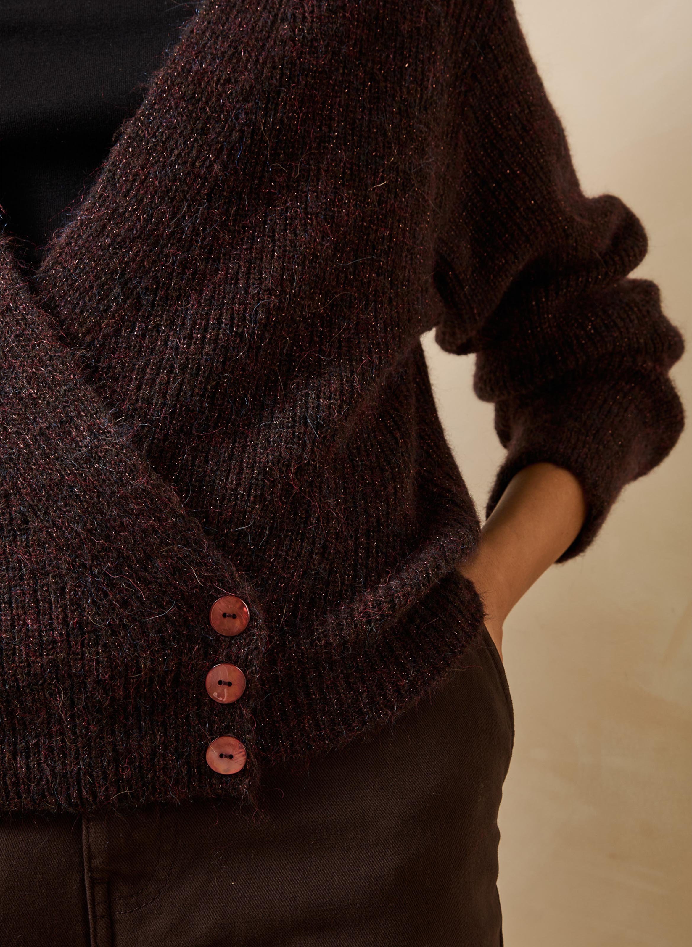 Gilet encolure V LA FEE MARABOUTEE Marron