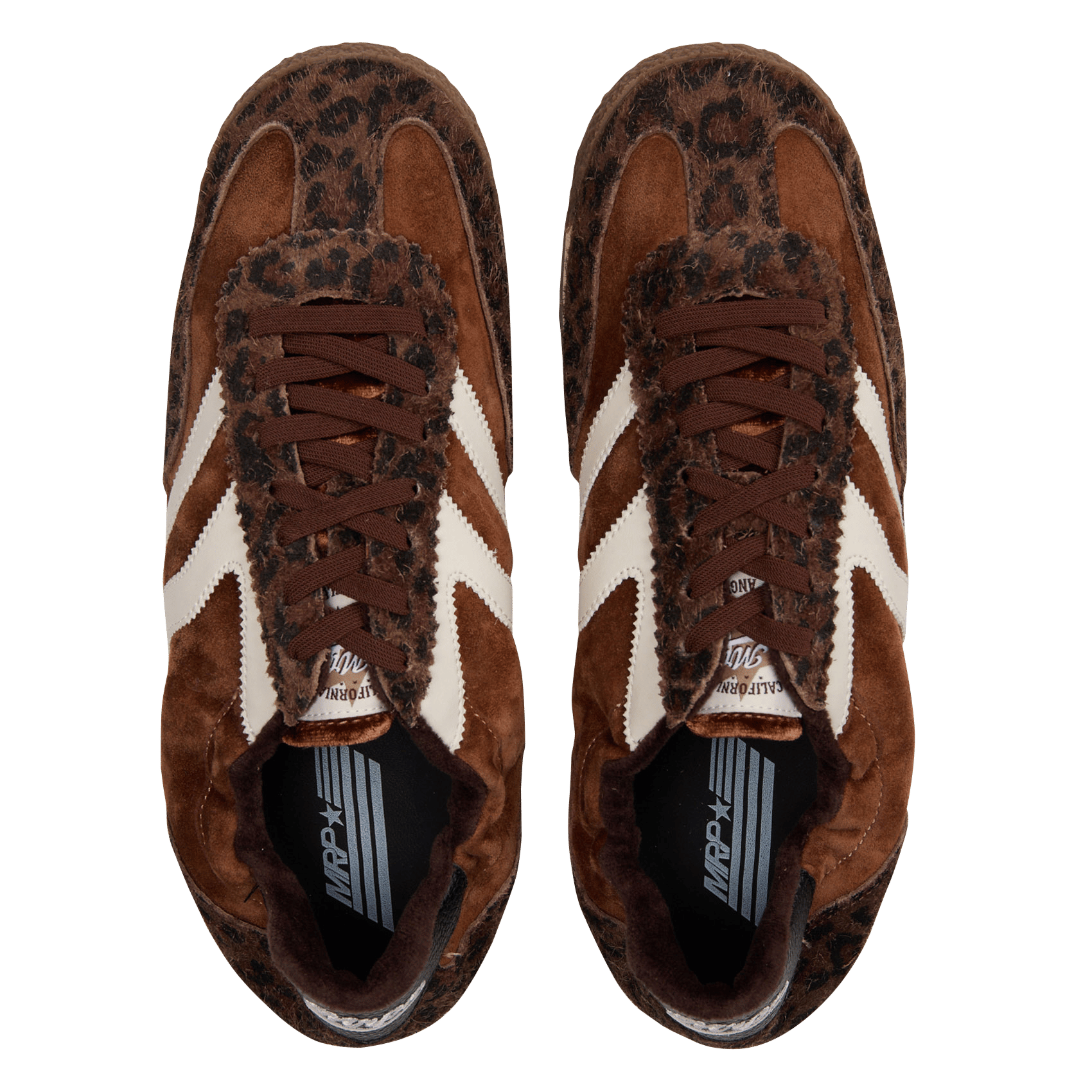 Low-top sneakers with animal print in leather. MRP Brown