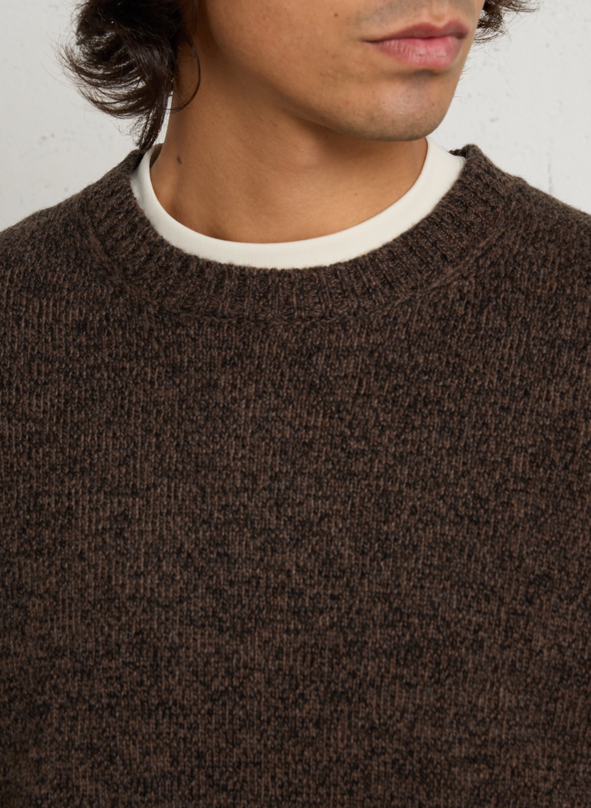 Round-neck wool-blend straight-cut sweater CASUAL FRIDAY Brown