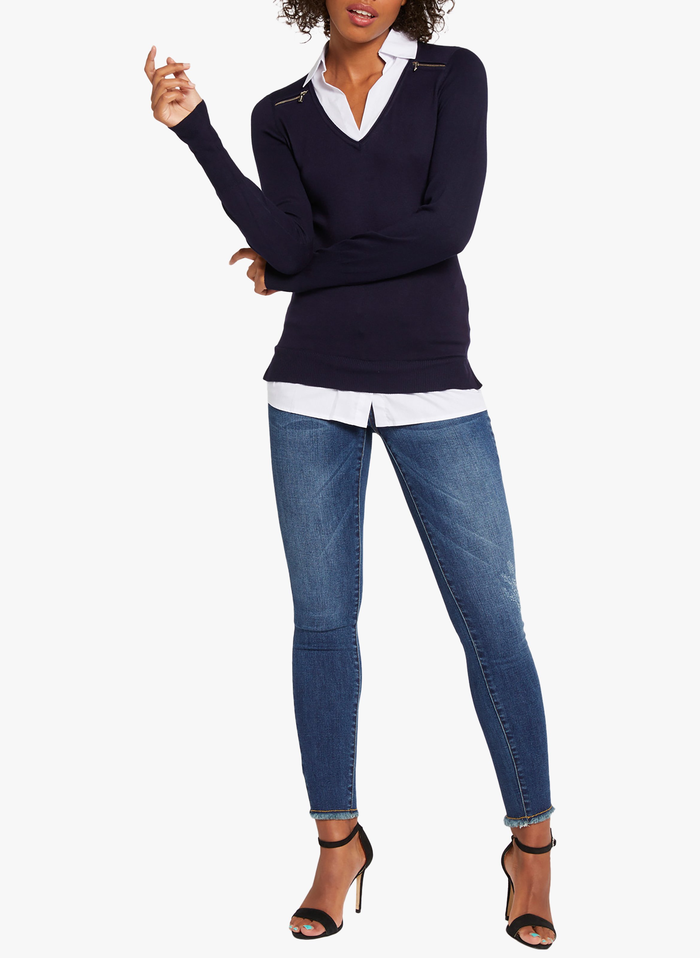 Pull col V en coton mélangé MORGAN Bleu