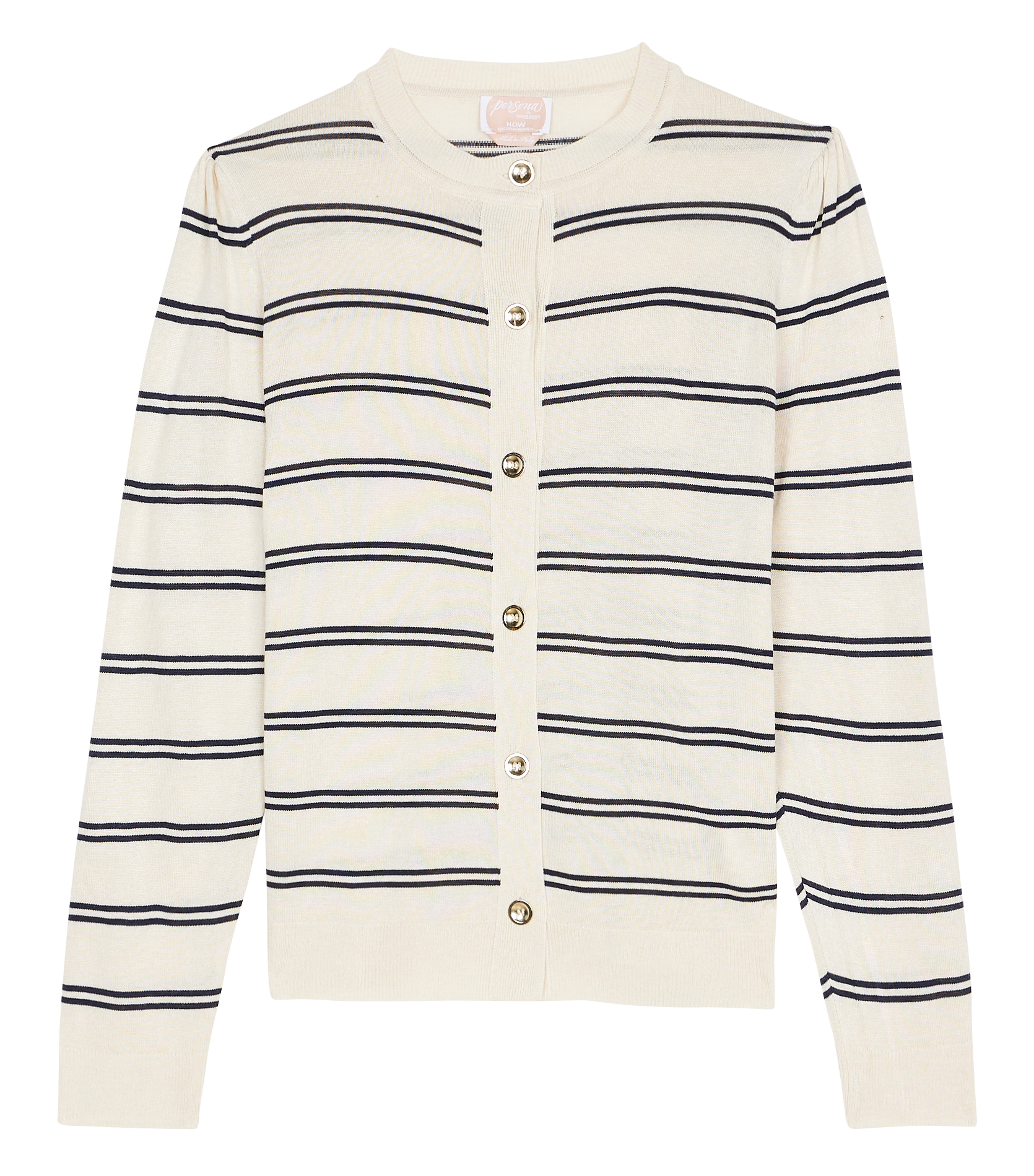 Gestreifte Strickjacke mit Rundhalsausschnitt PERSONA by Marina Rinaldi Beige