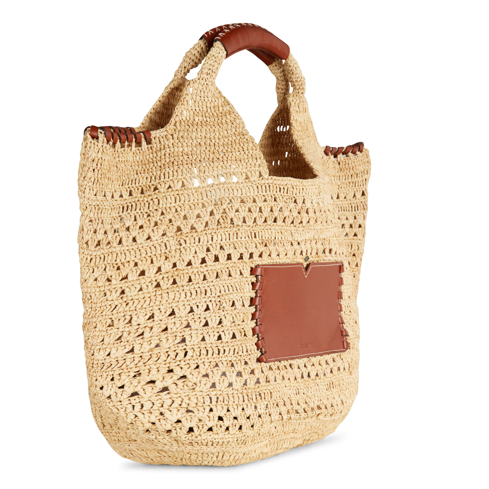 Sac cabas en paille et cuir BA&SH Marron