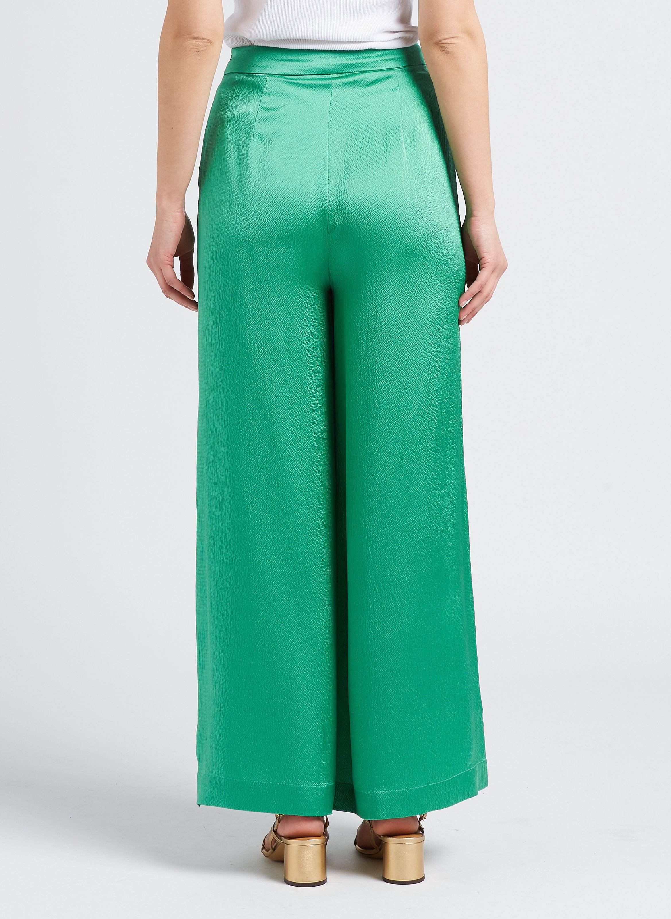 Pantalón ancho de seda con cinturón talle alto KARMA KOMA Verde