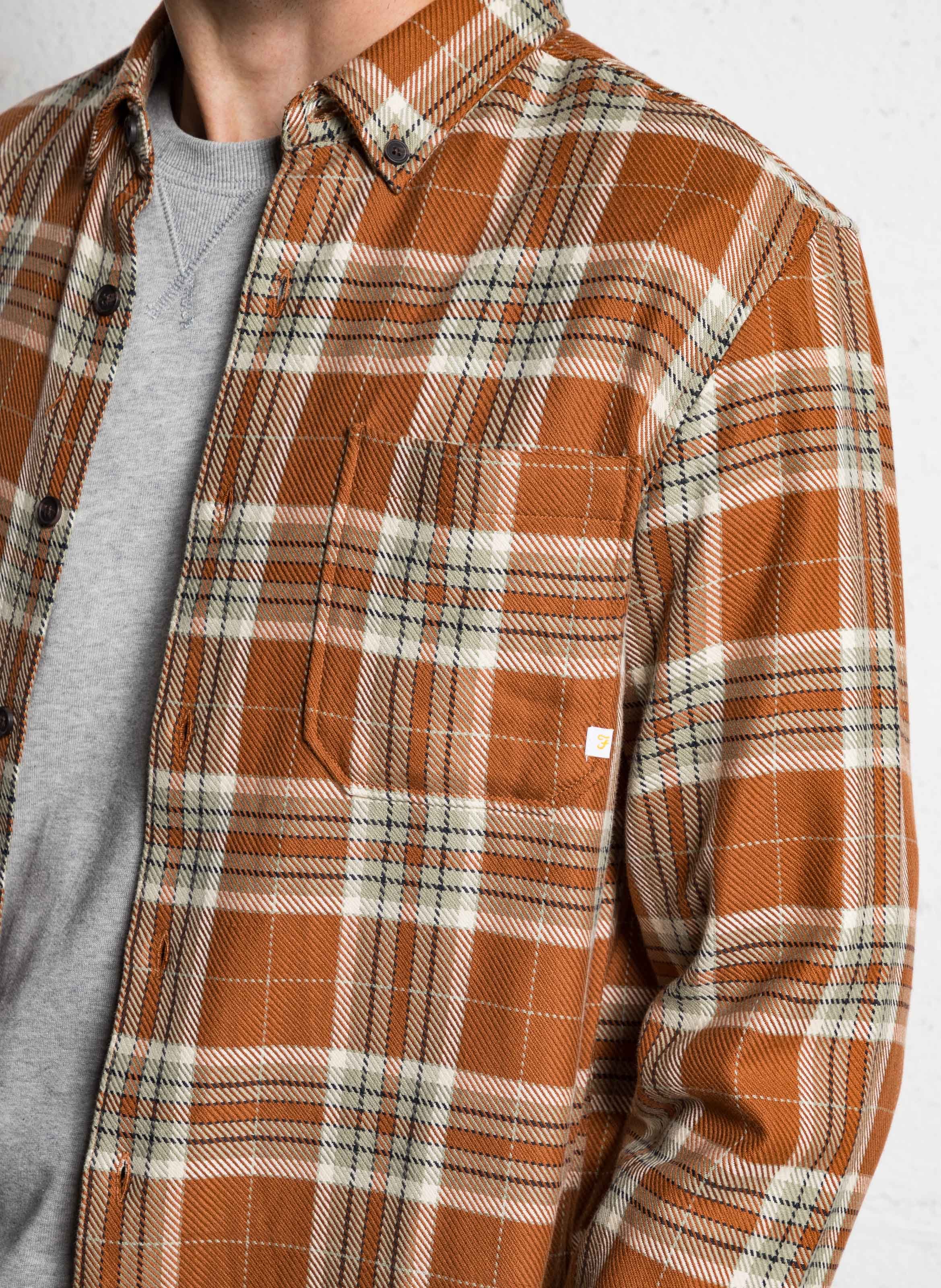 Straight organic cotton shirt with checks FARAH Brown