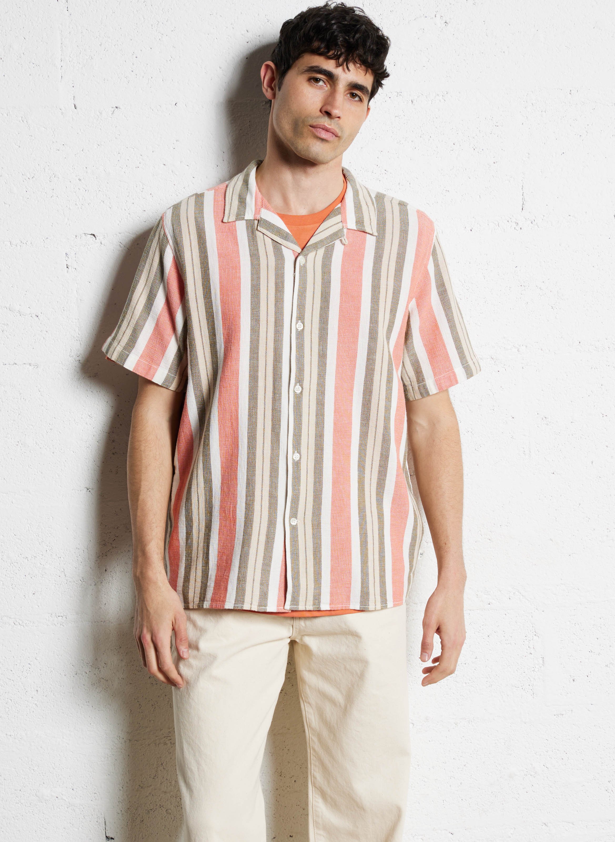 Chemise droite en coton bio rayé KNOWLEDGE COTTON APPAREL Vert