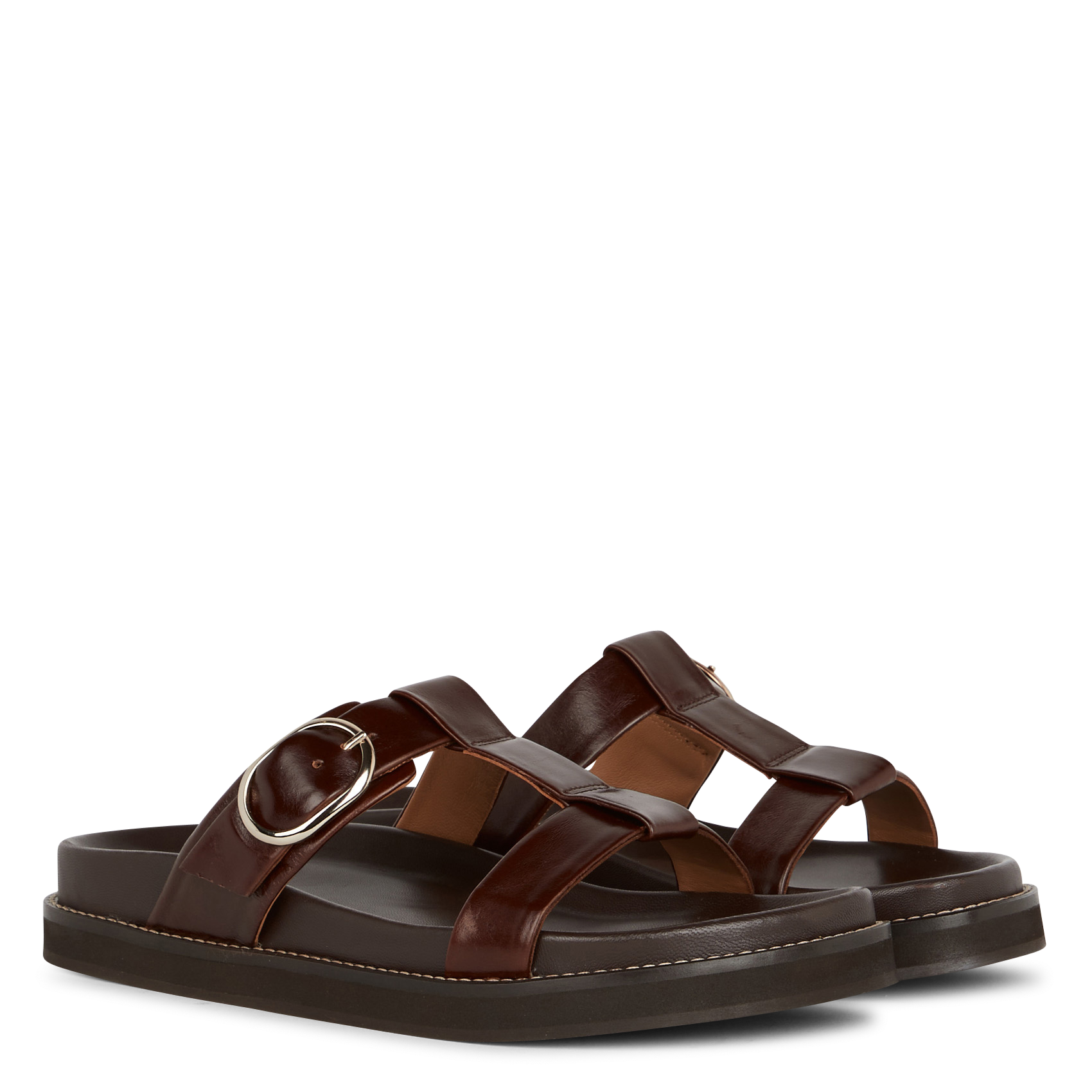 Aouda flat leather sandals BOBBIES Brown