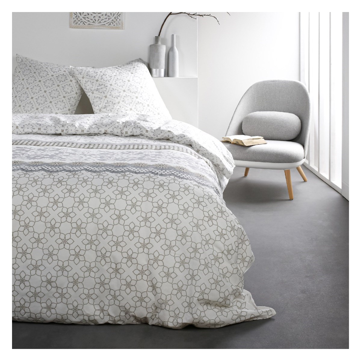 Floral printed cotton bedding set TODAY LINGE DE MAISON White