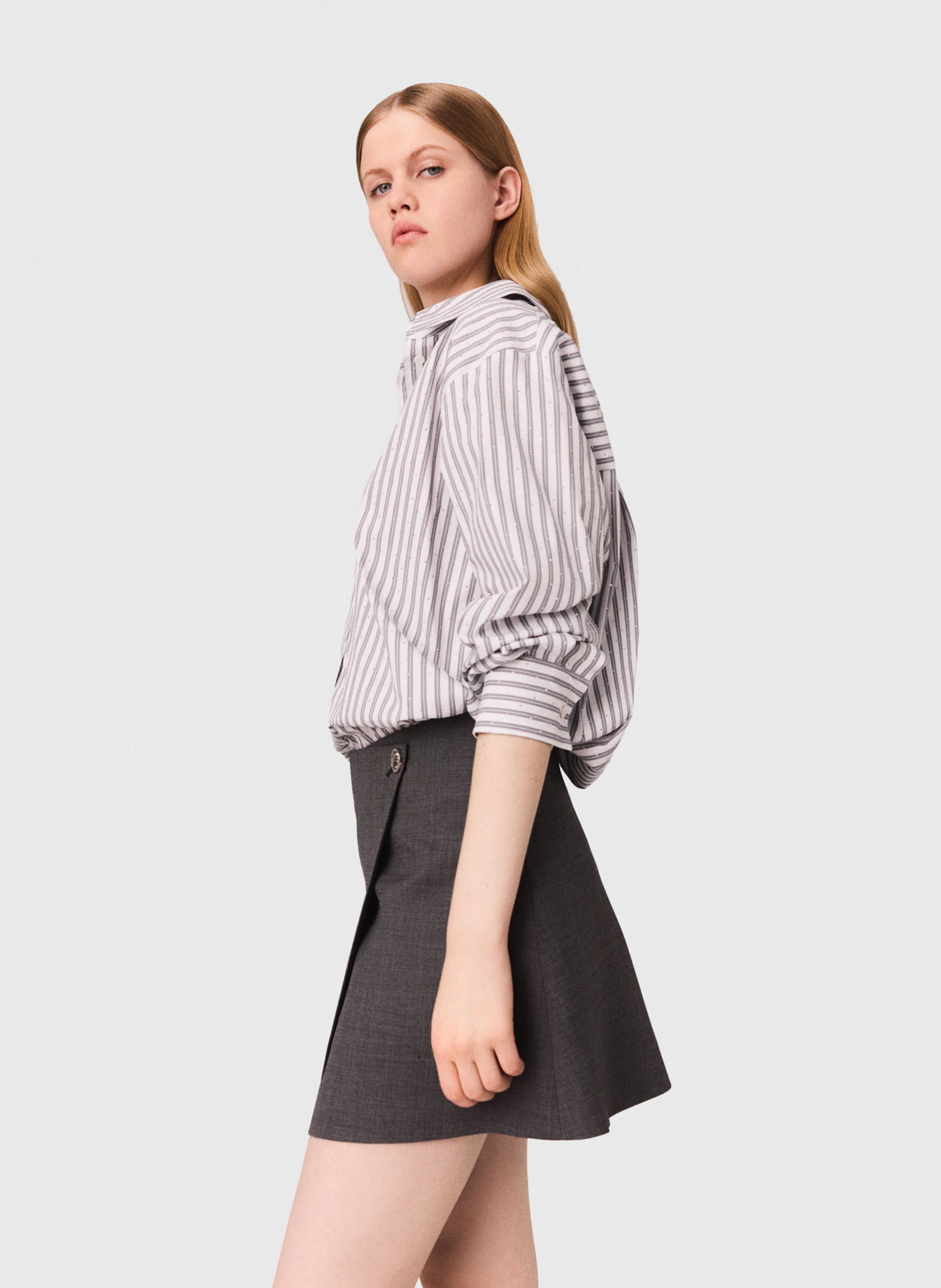 Short cotton-blend dress with classic collar MAJE Beige