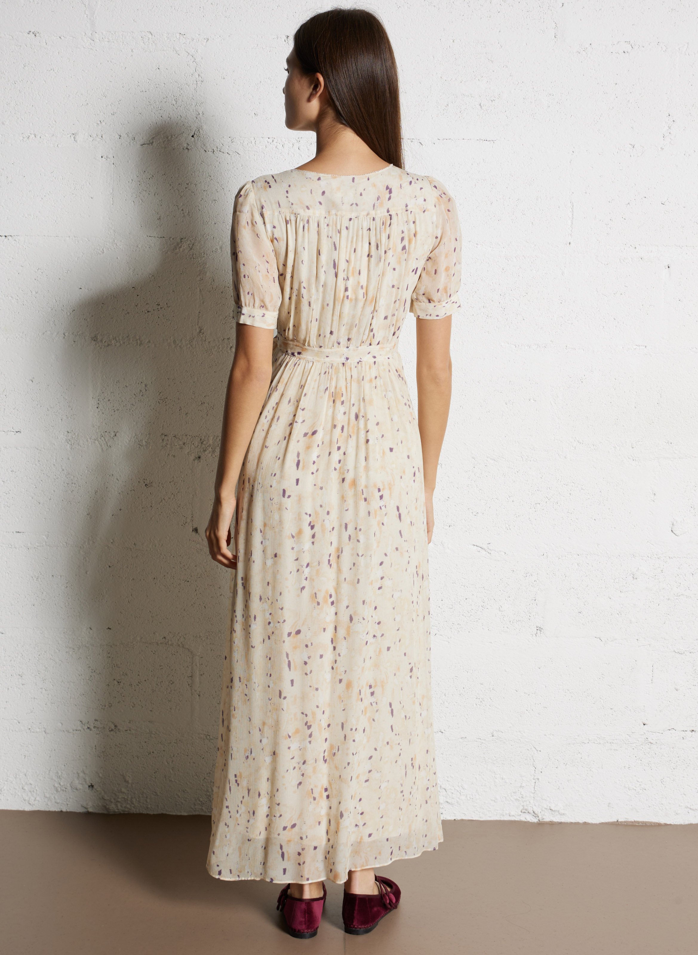 Robe longue col v imprimée  BA&SH Beige