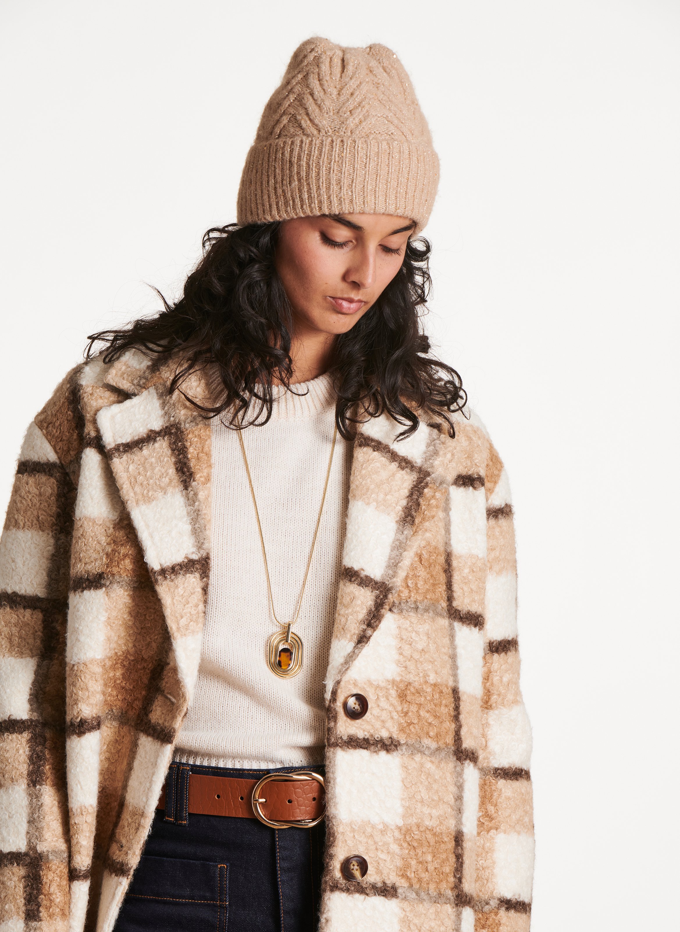 Bonnet à sequins en maille métallisée LA FEE MARABOUTEE Marron