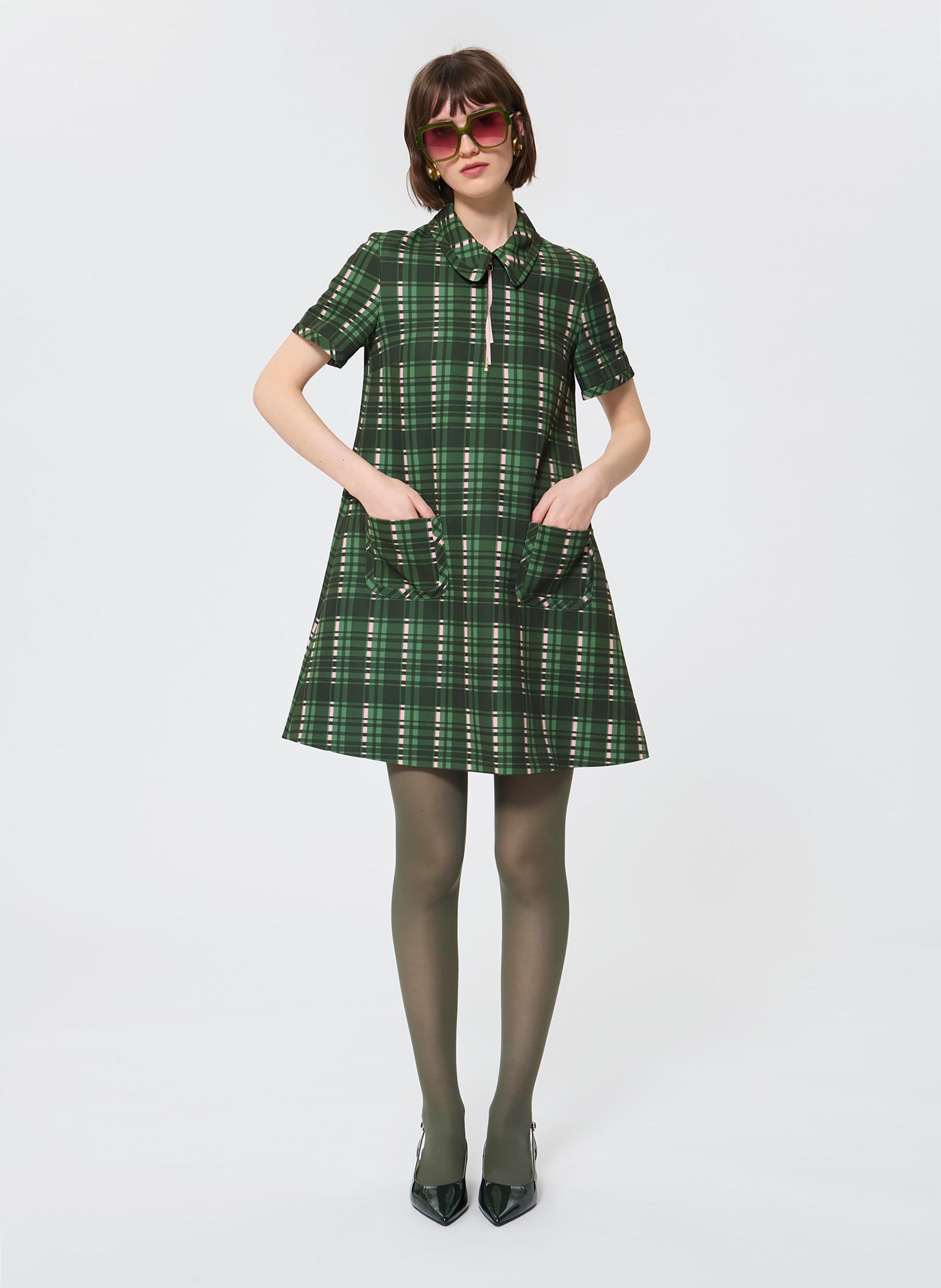 Robe courte trapèze à carreaux TARA JARMON Vert