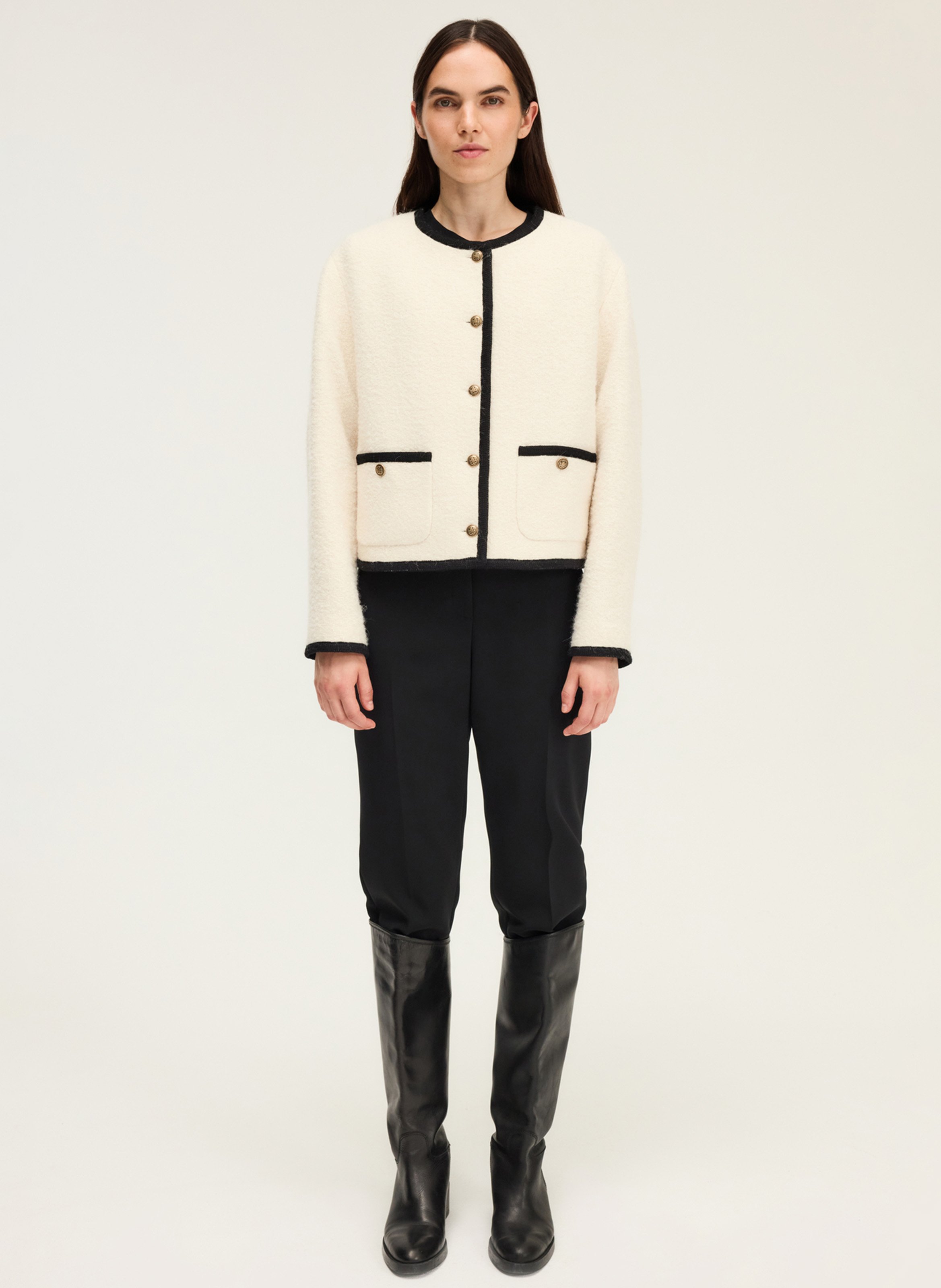 Round neck jacket in mixed cotton and wool PABLO Beige