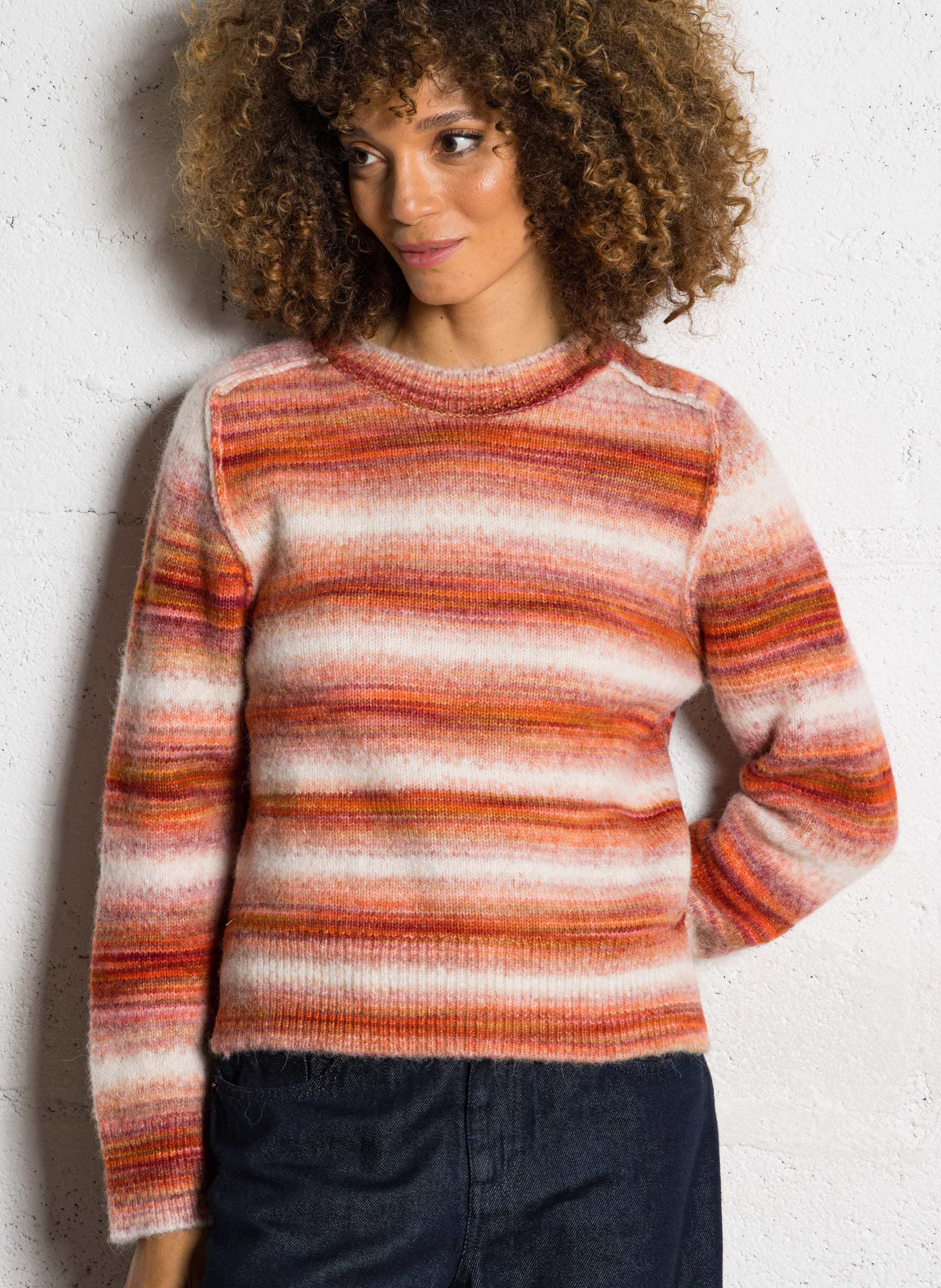 Pull col rond à rayures MAISON ANJE Multicolore