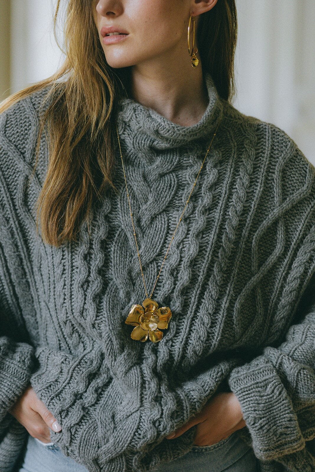 Silver-plated flower long necklace MONSIEUR SIMONE Golden