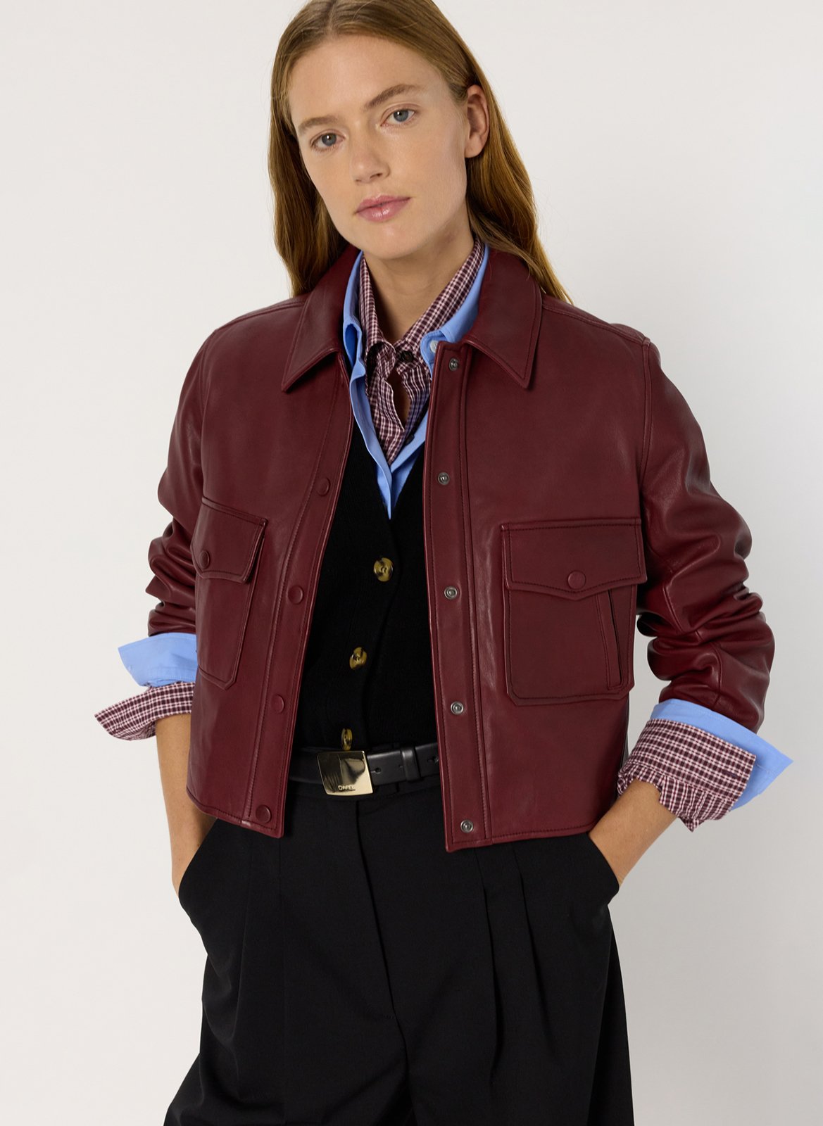 Veste col classique en cuir GERARD DAREL Rouge