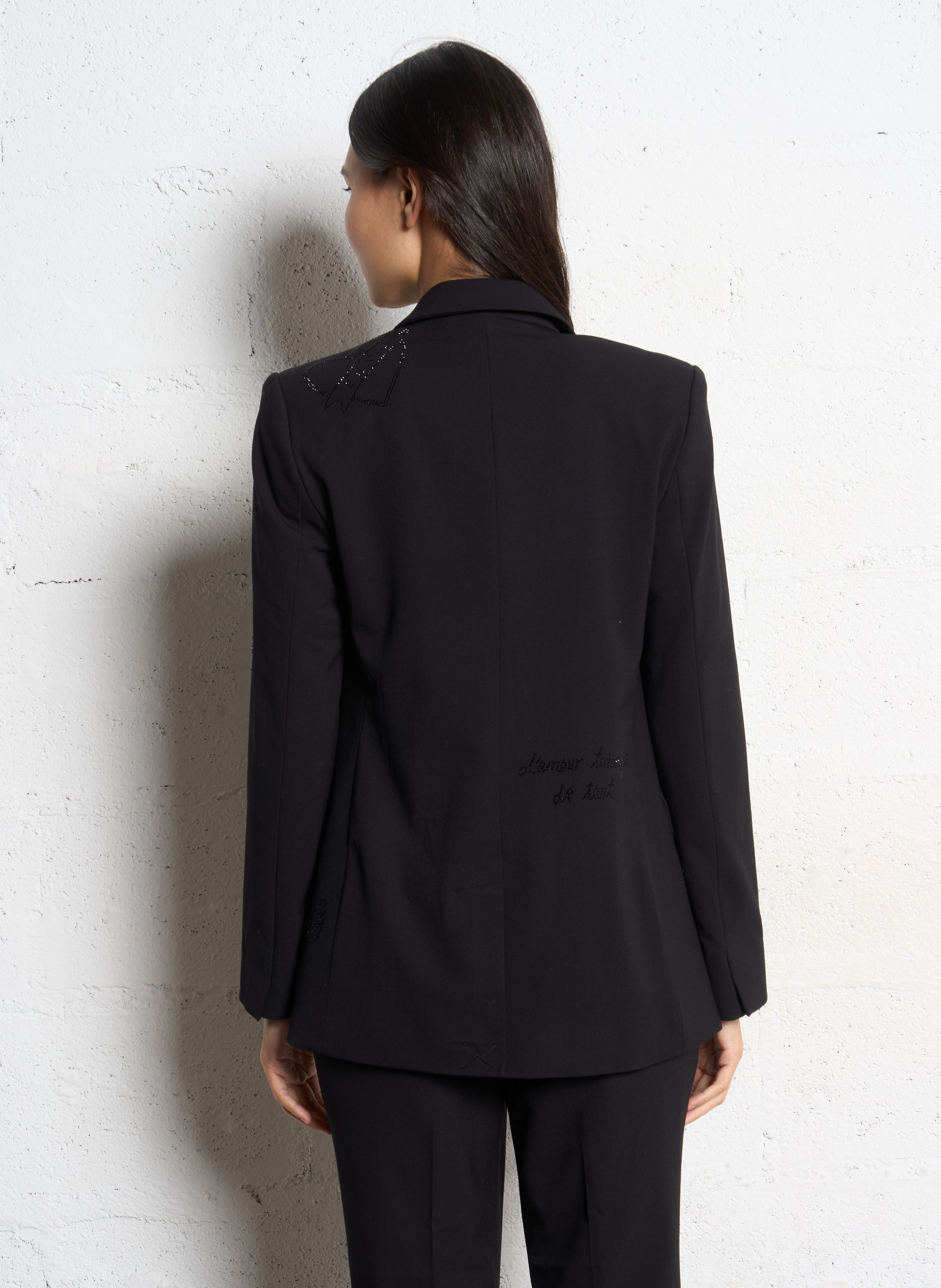 Straight blazer with rhinestone lapel BERENICE Black