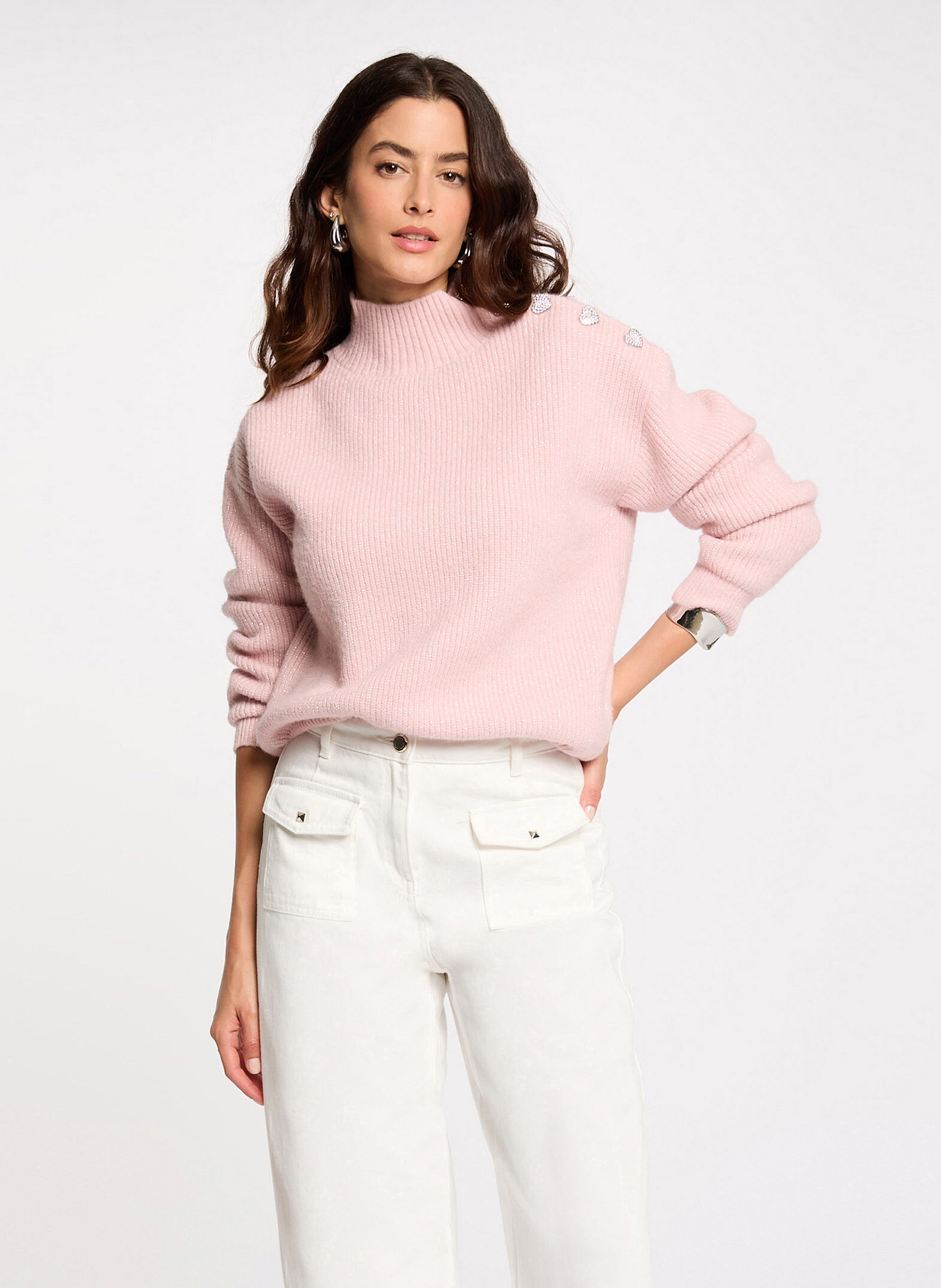 Rechte trui met hoge kraag MORGAN Roze