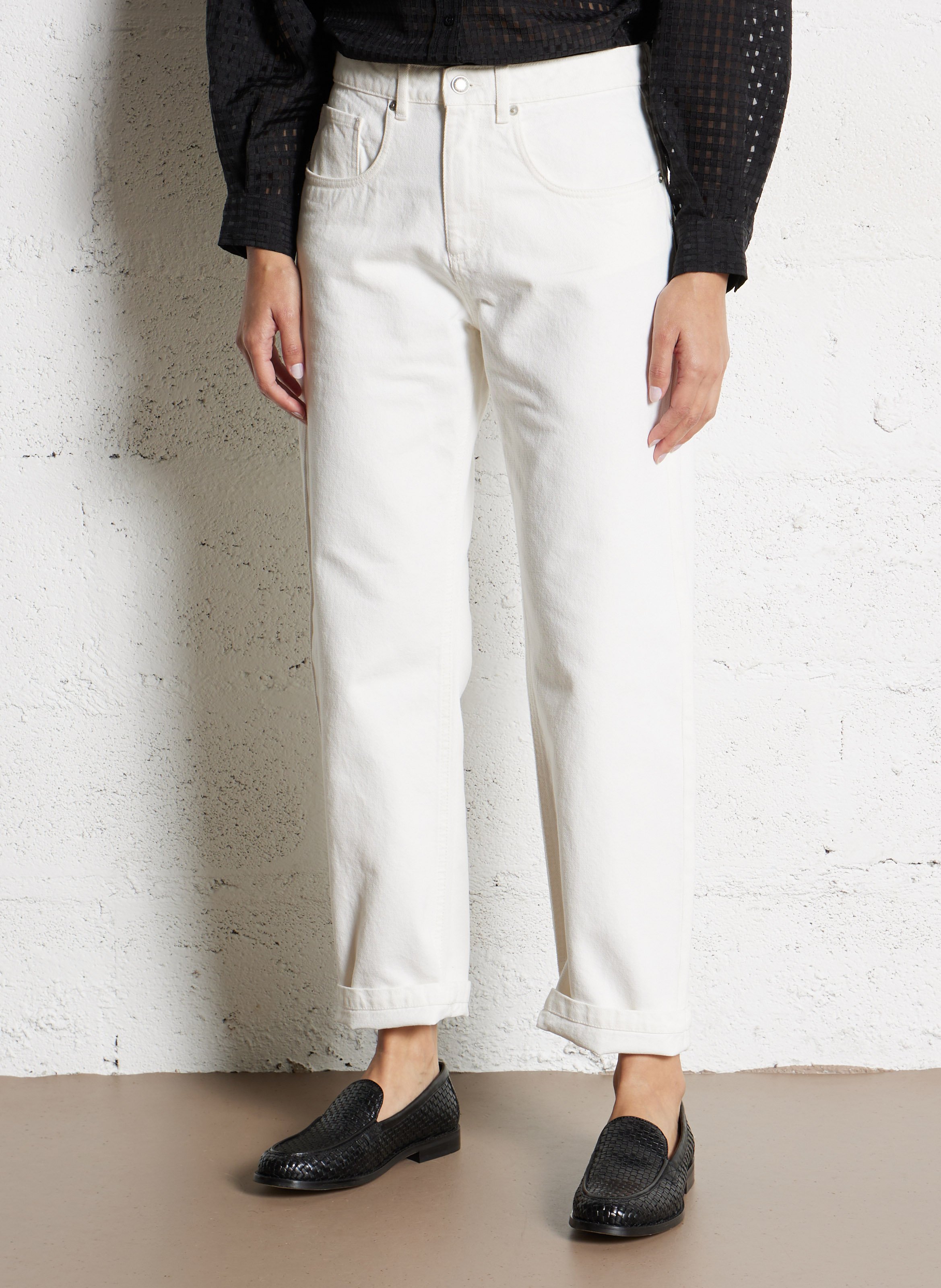 Jean droit taille haute en coton IKKS Blanc