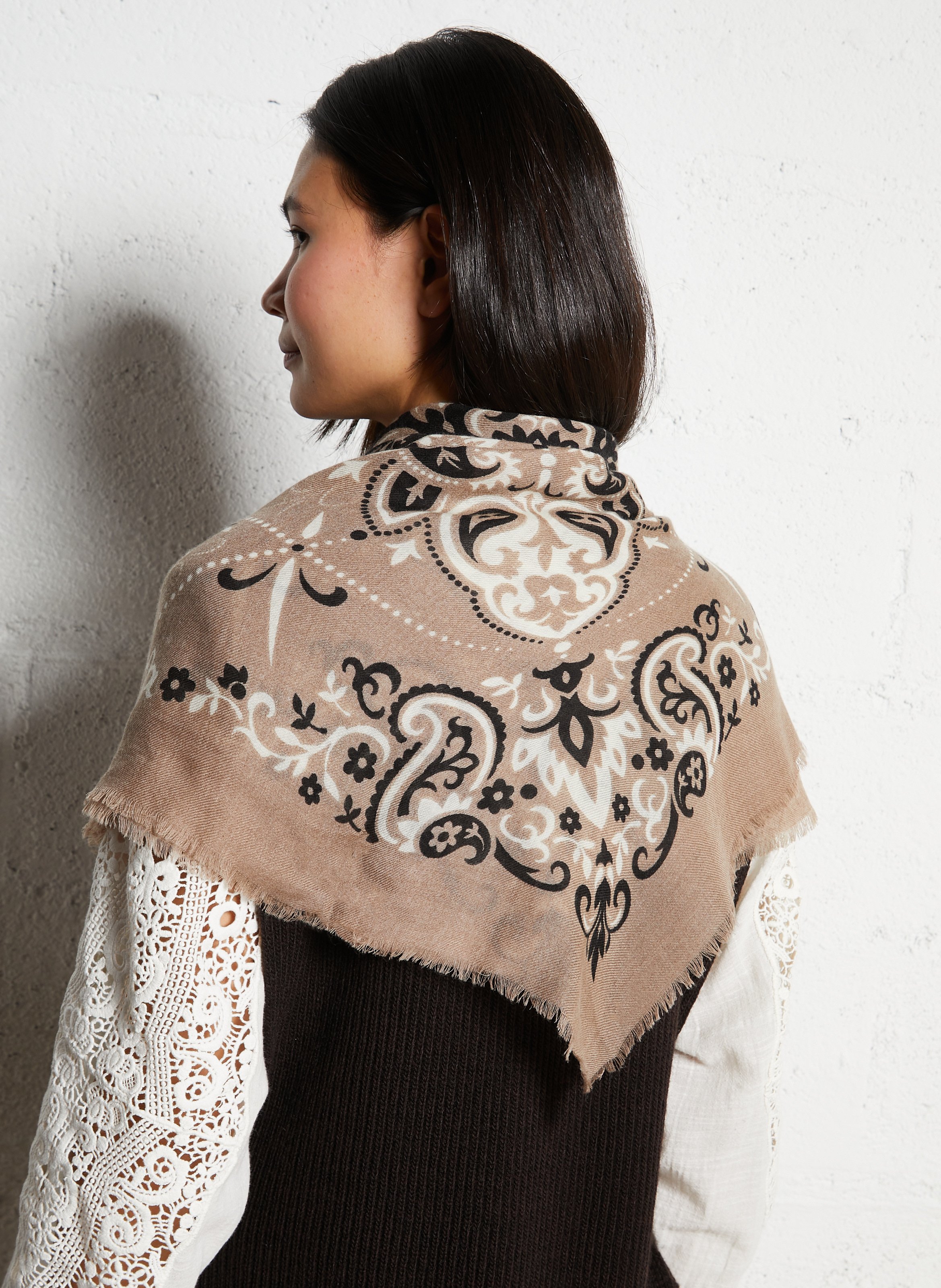 Printed wool and cashmere scarf MAISON LECOMTE FLAMENT Beige