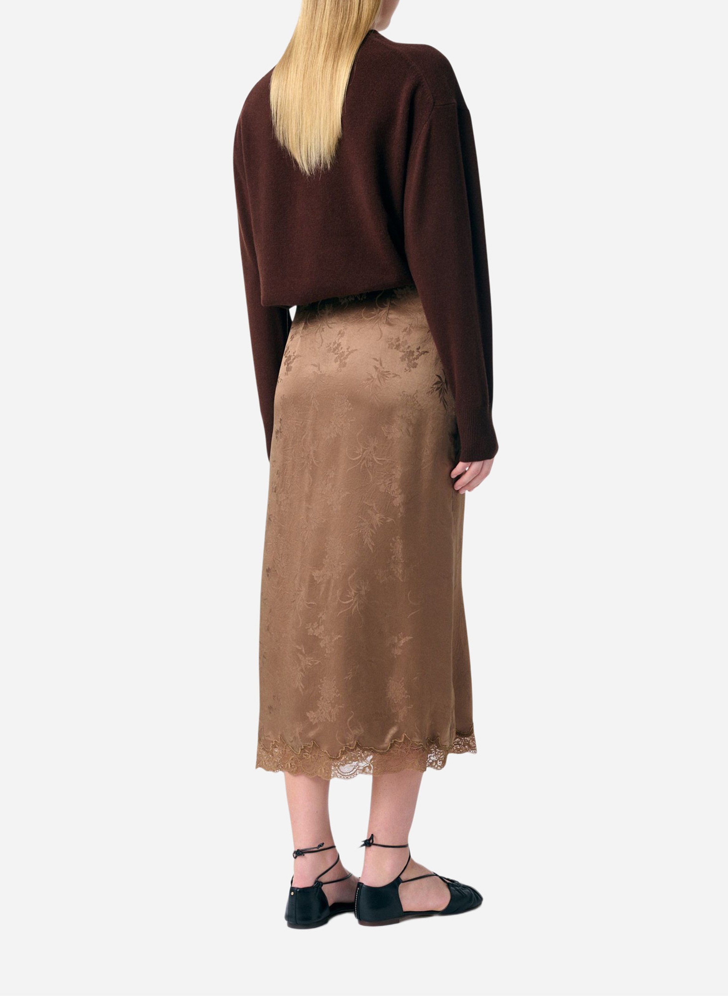 Jupe longue en jacquard imprimé satiné VANESSA BRUNO Marron