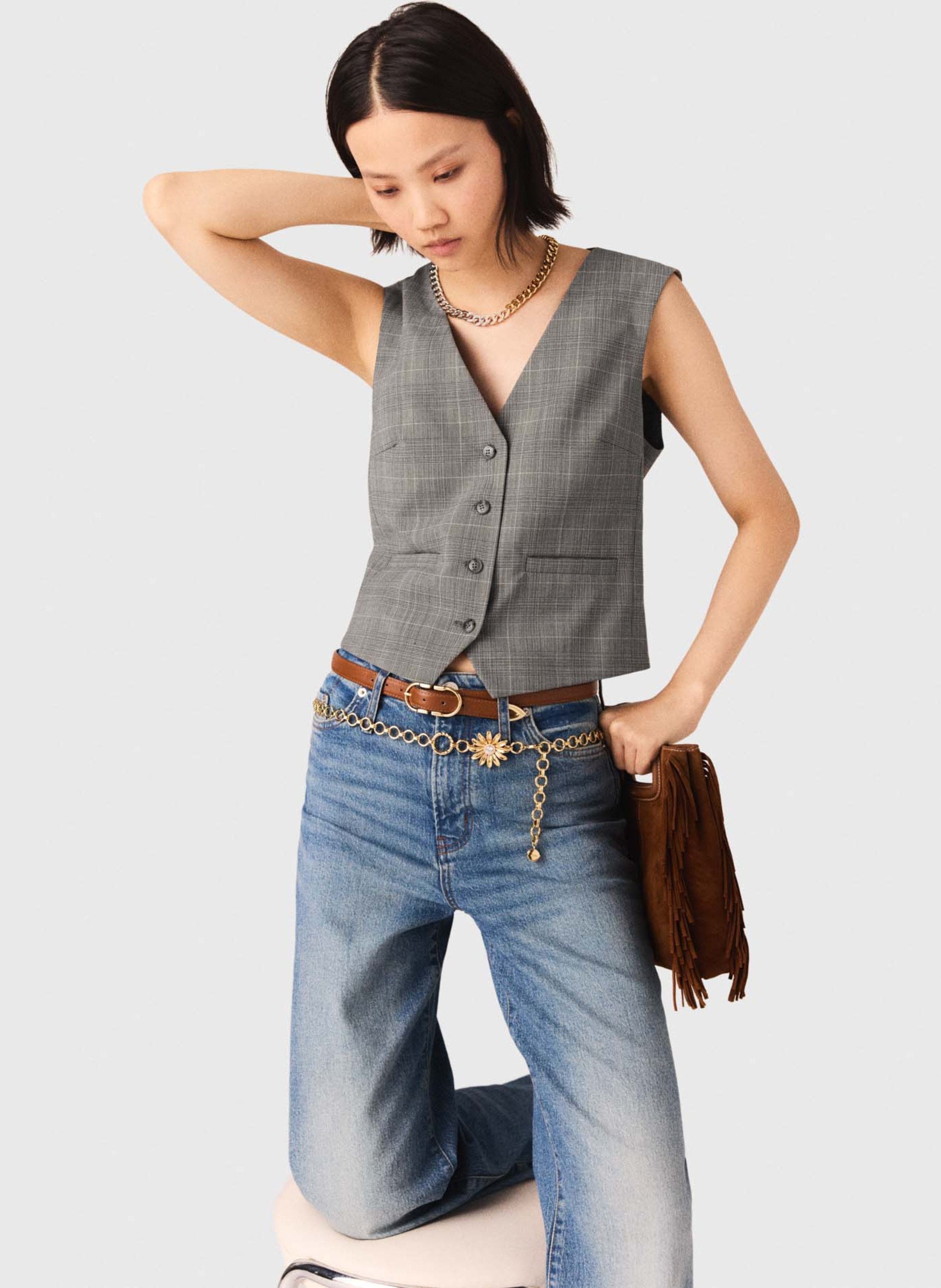 Gestreept vest van wol en kasjmier met V-hals MAJE Grijs