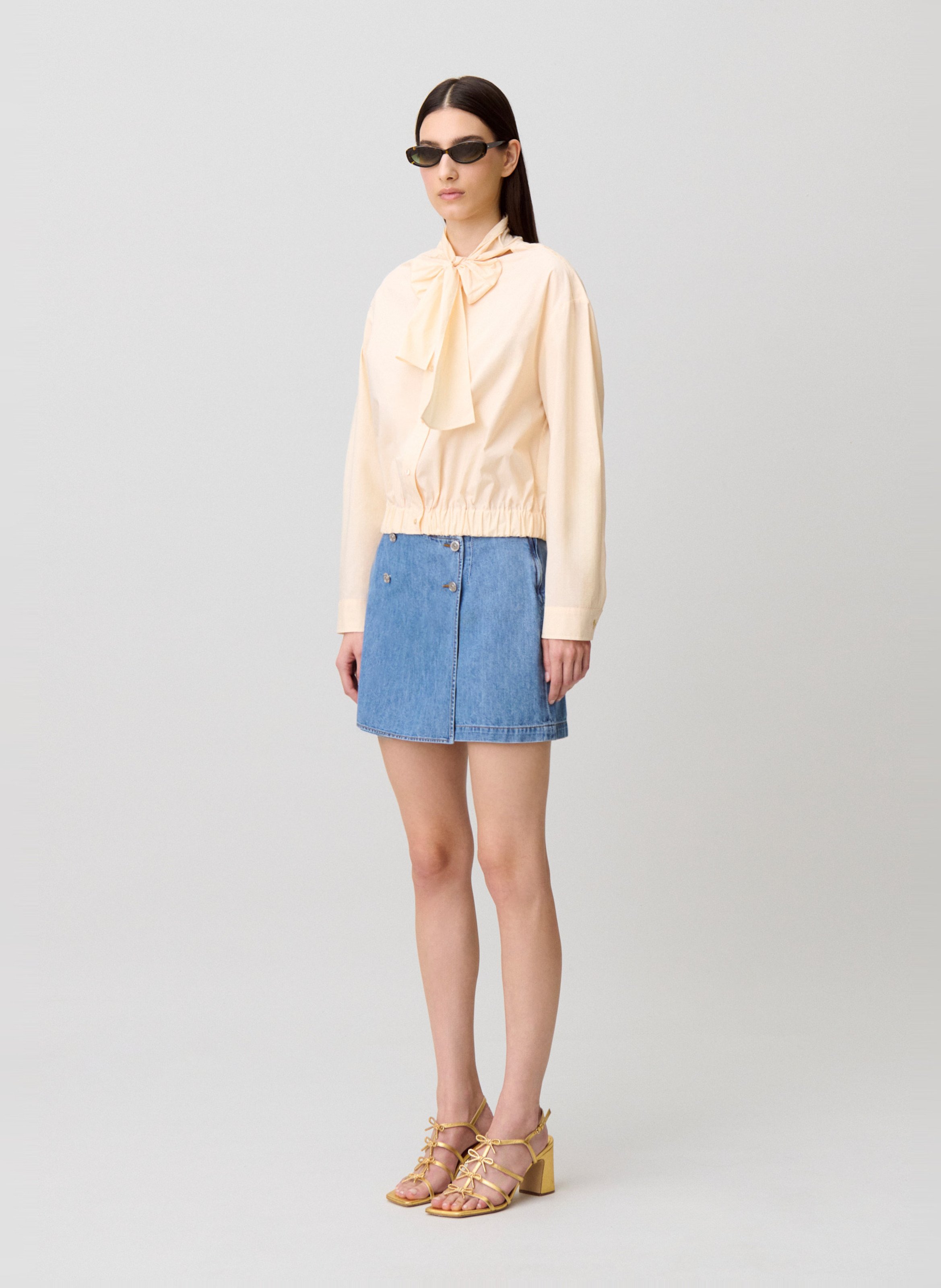 Straight cotton shirt with Lavallière collar CLAUDIE PIERLOT Beige