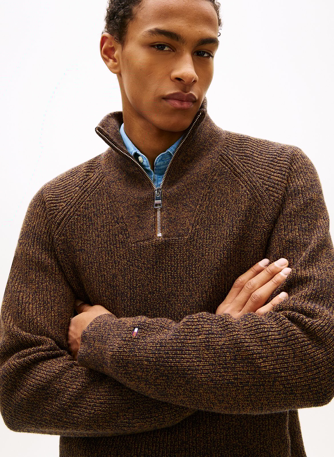 Straight high-neck knitted sweater TOMMY HILFIGER Brown