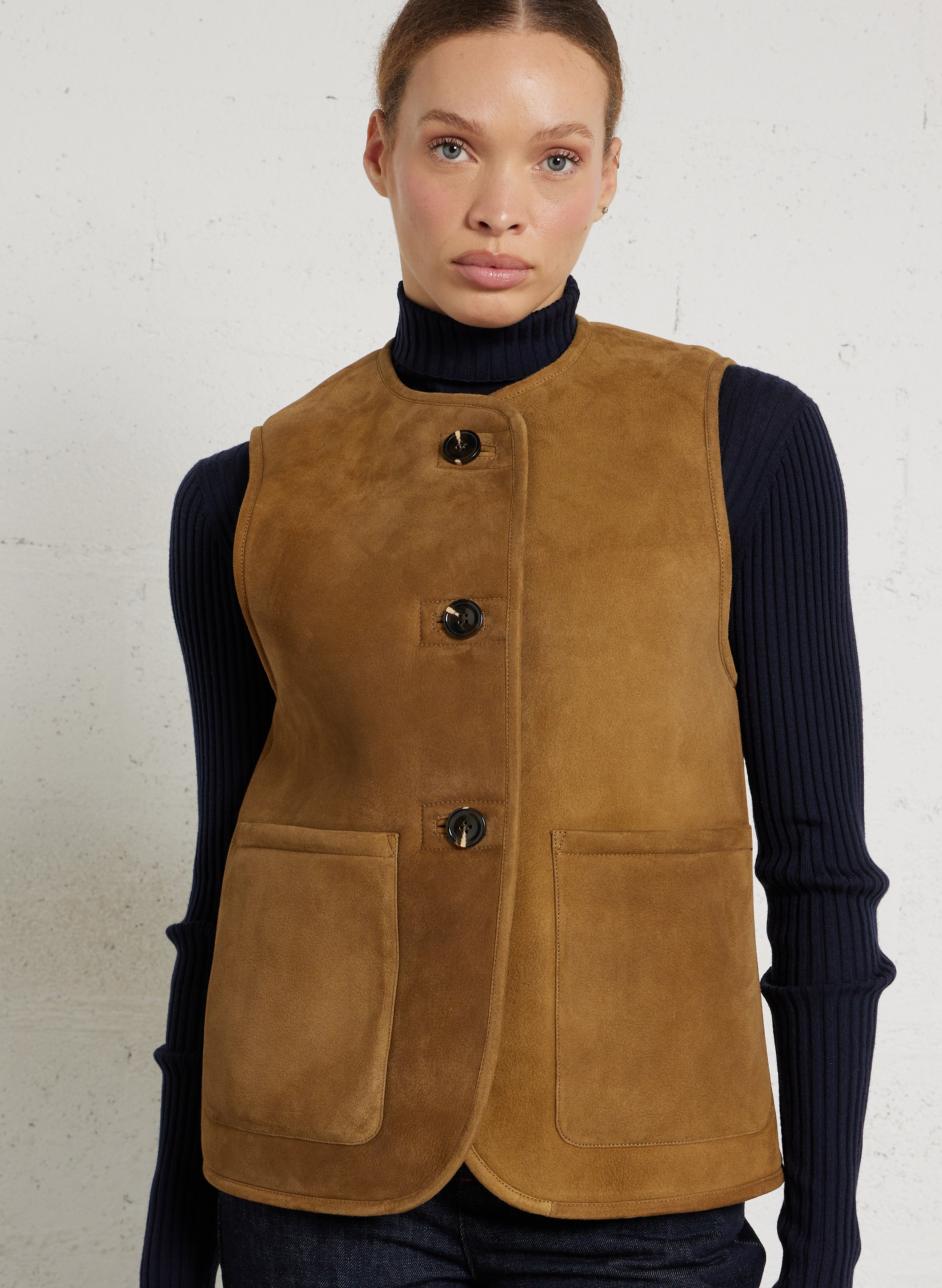 Mouwloze suède leren jas SOEUR Kaki