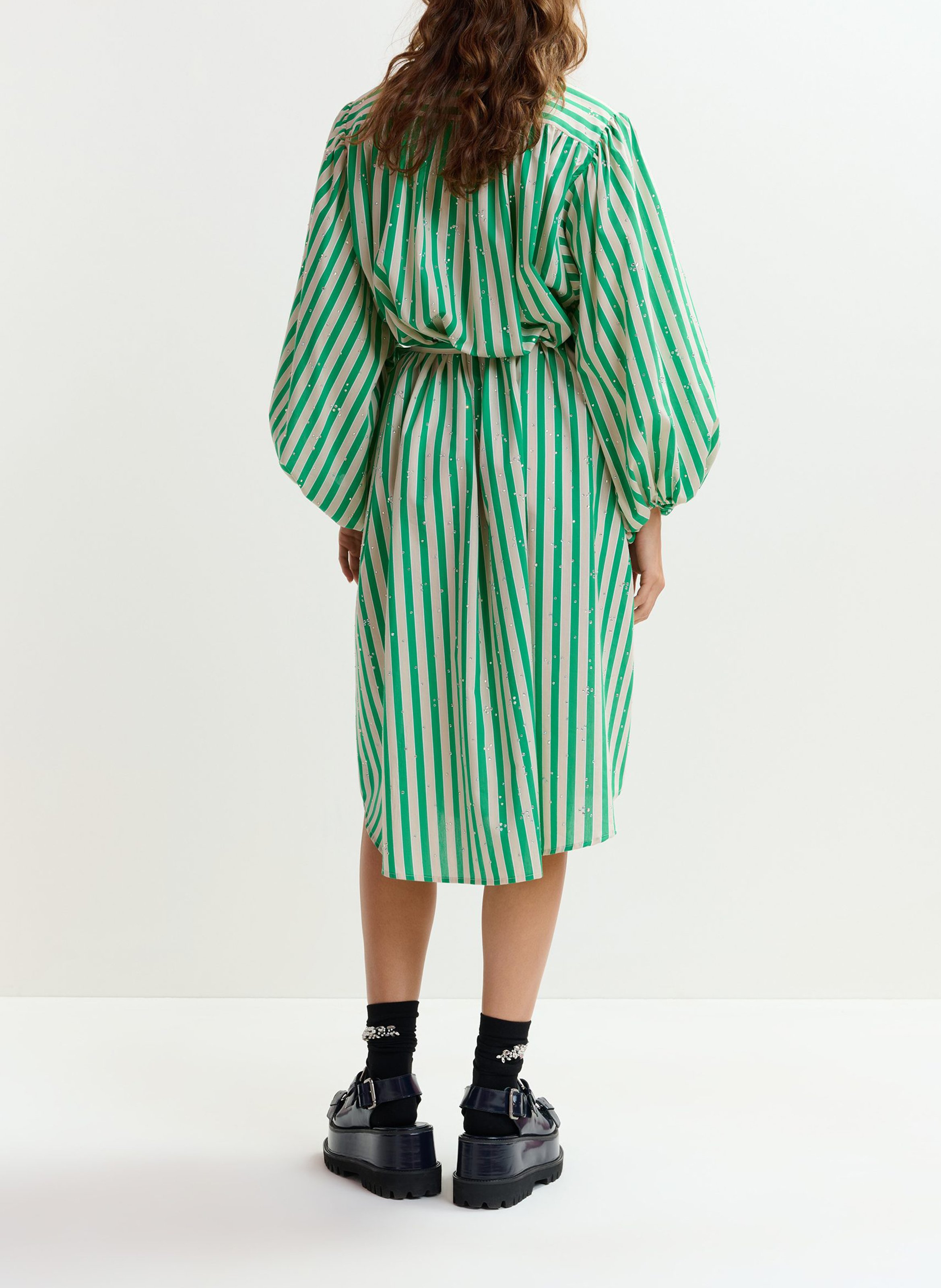 Robe midi col mao en coton mélangé ESSENTIEL ANTWERP Vert