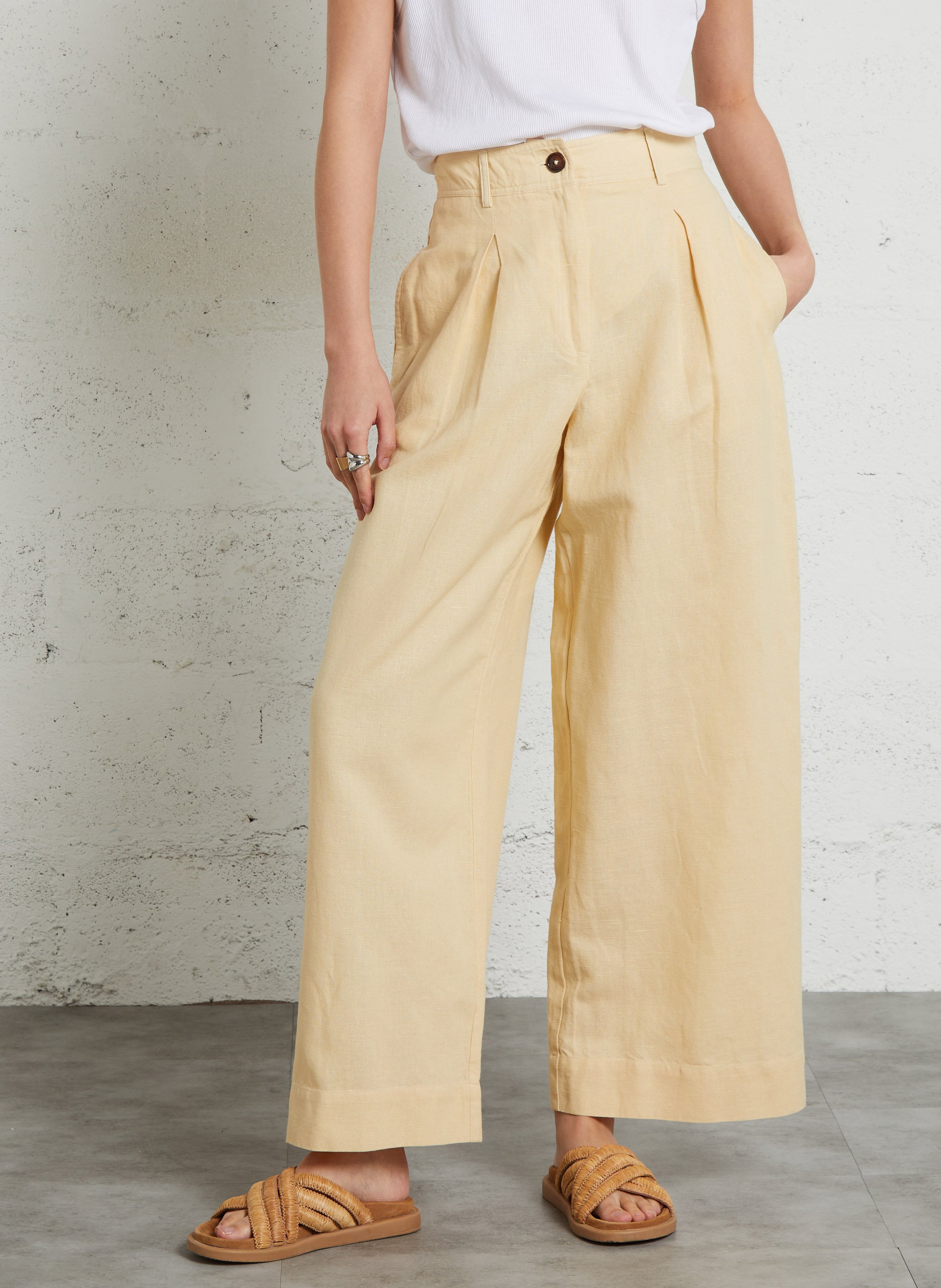 Linen and cotton wide-leg pants LOUISE MISHA Beige