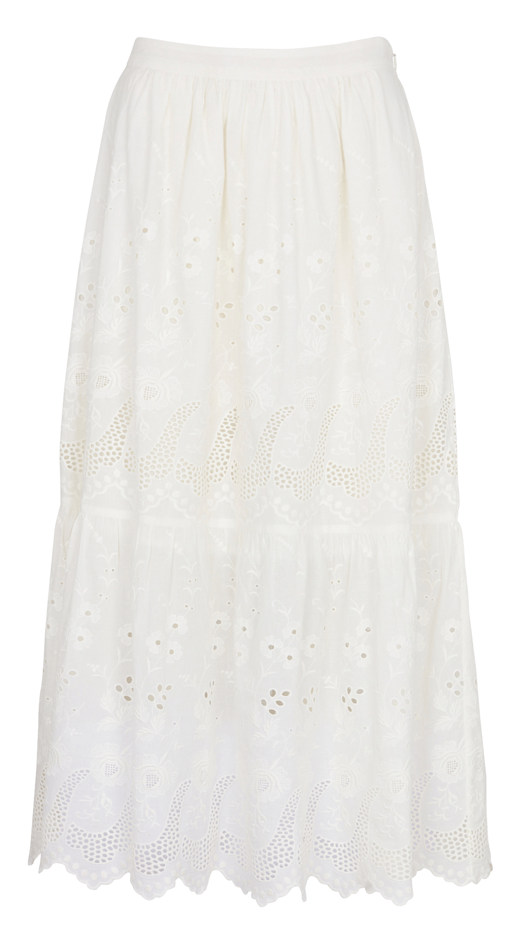 Jupe longue évasée broderie anglaise en coton PETITE MENDIGOTE Beige