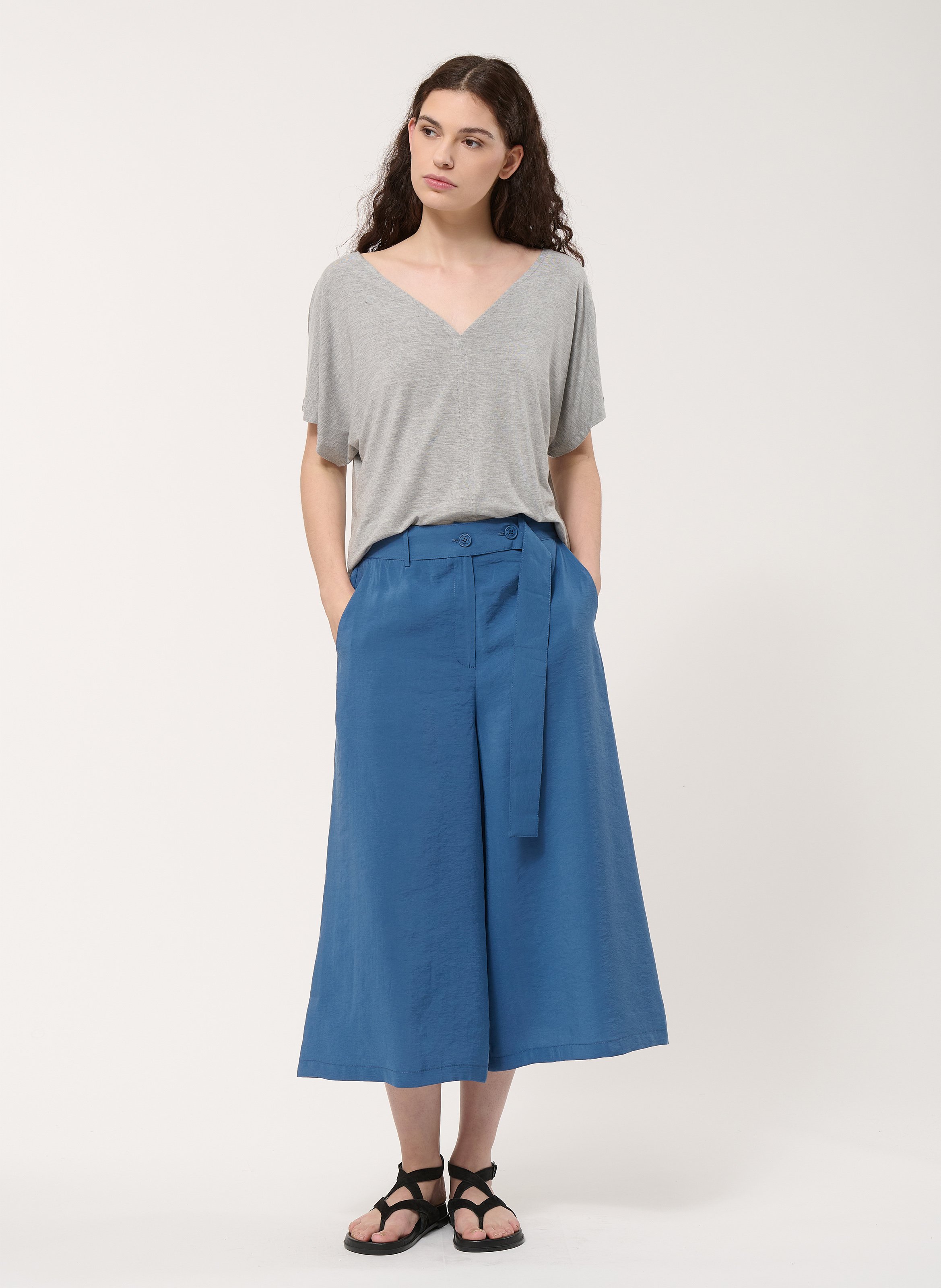 Pantalon large taille haute 7/8ème HUMILITY Bleu