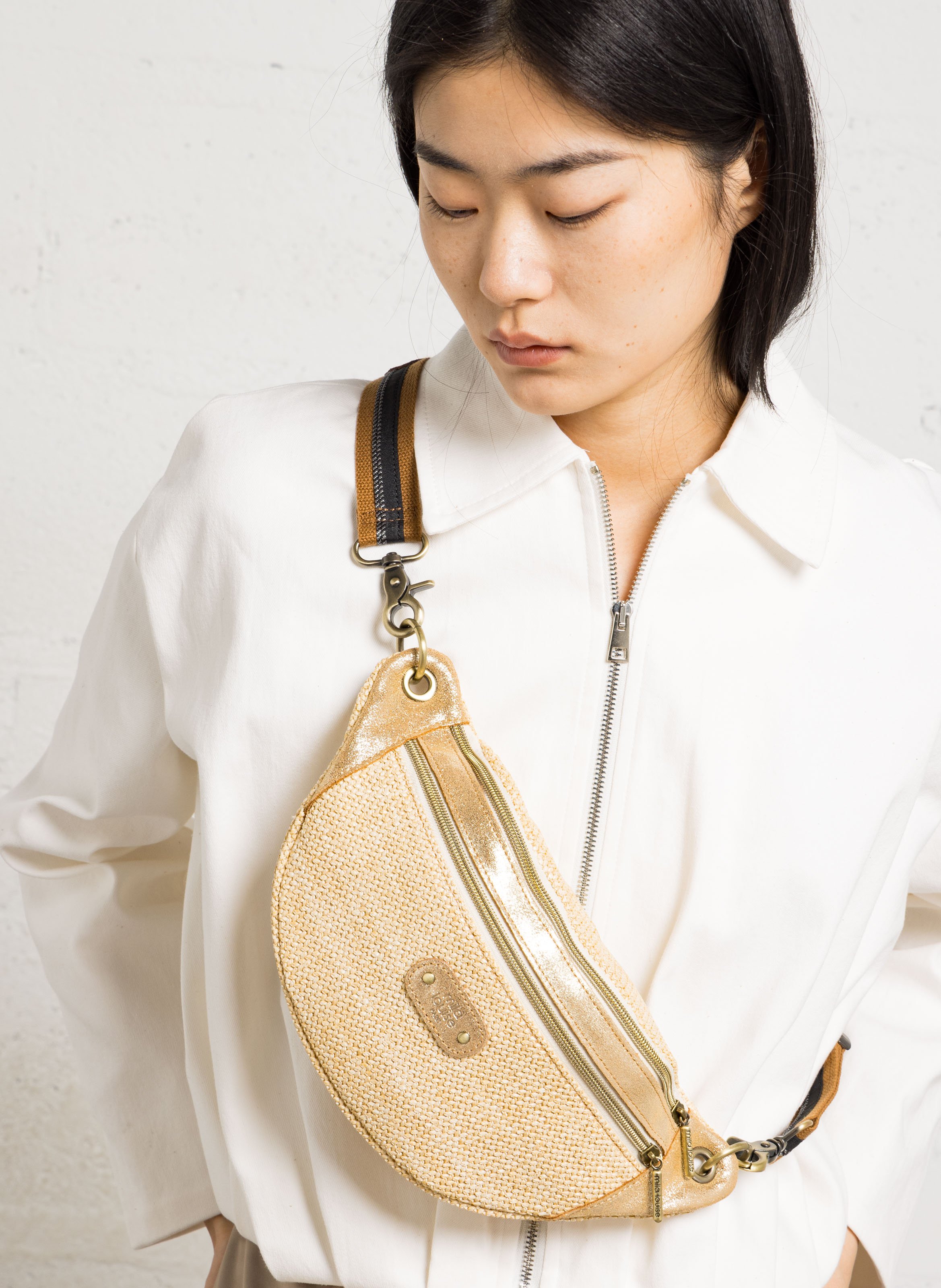 Sac banane en textile tressé MILA LOUISE Beige