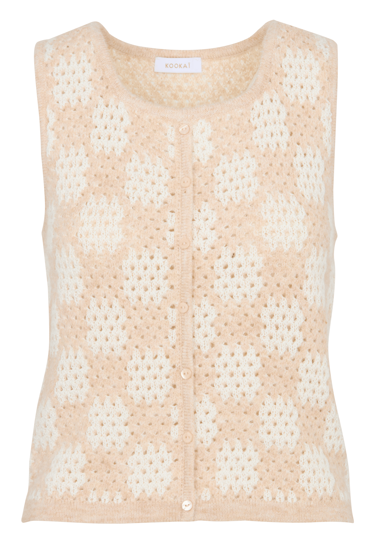 Mouwloze trui met ronde hals in geribbeld breisel KOOKAI Beige