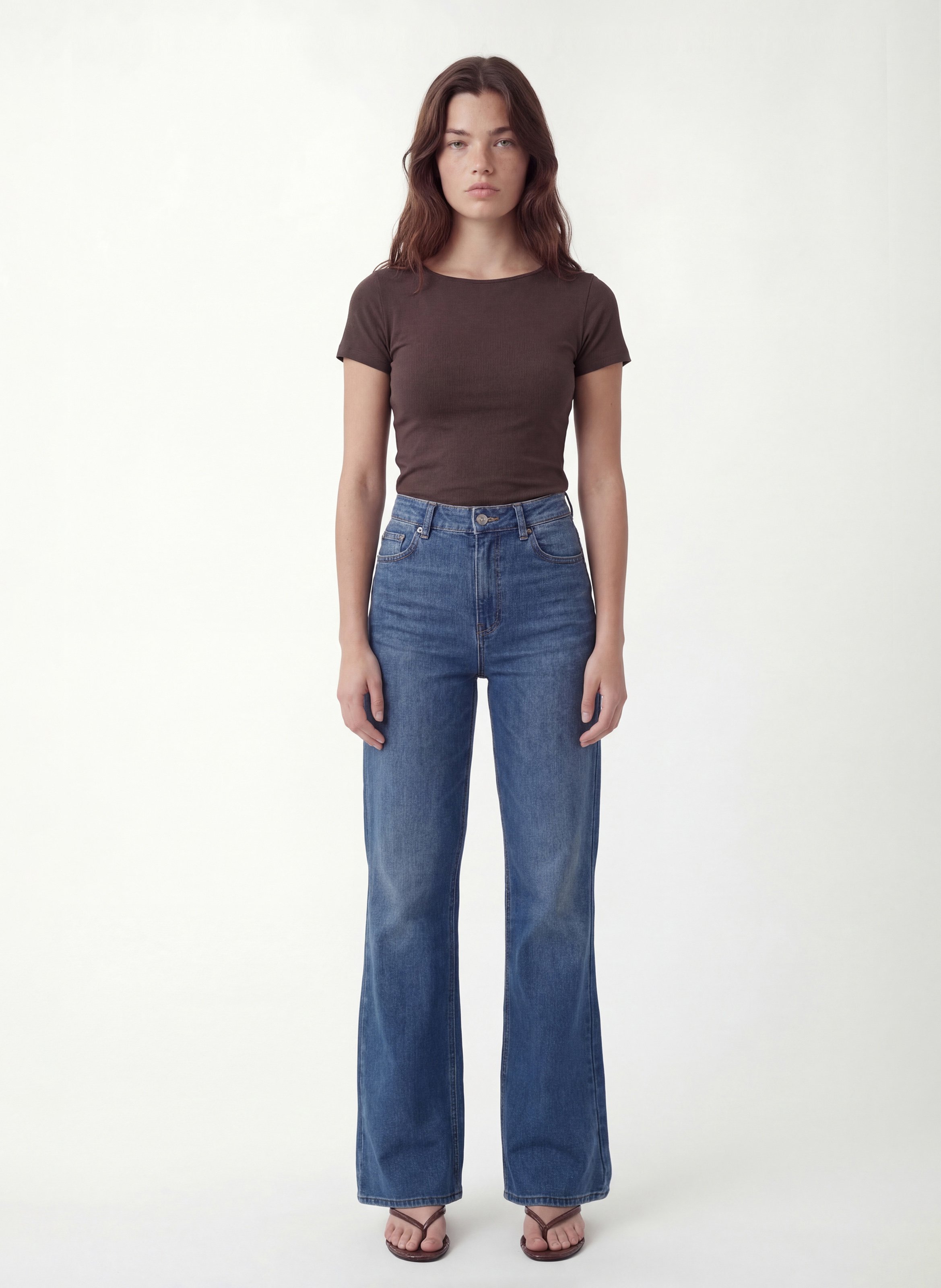 Tee-shirt moulant col bateau en coton mélangé KOOKAI Marron