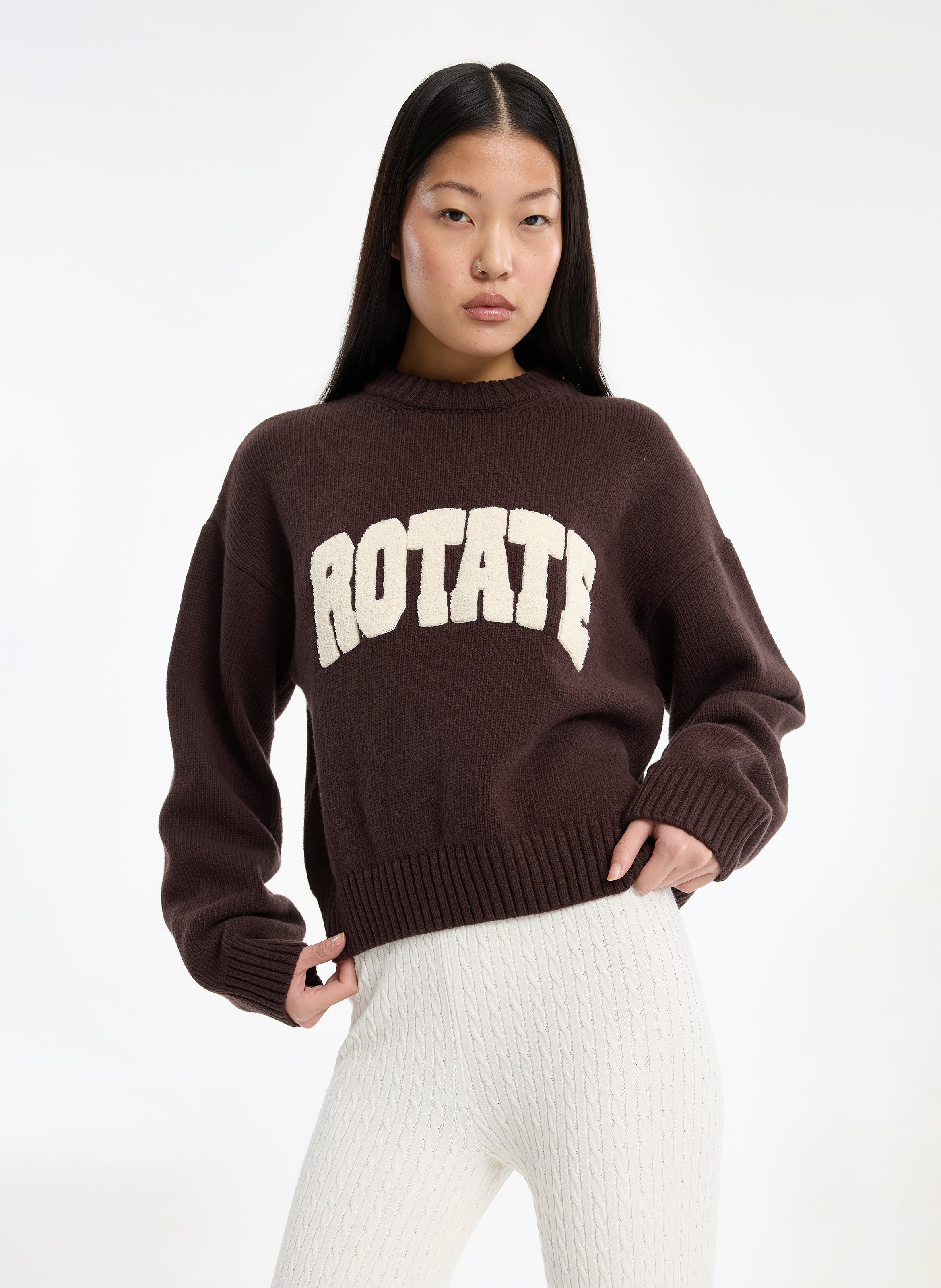 Loose-fit round-neck wool jumper ROTATE Brown