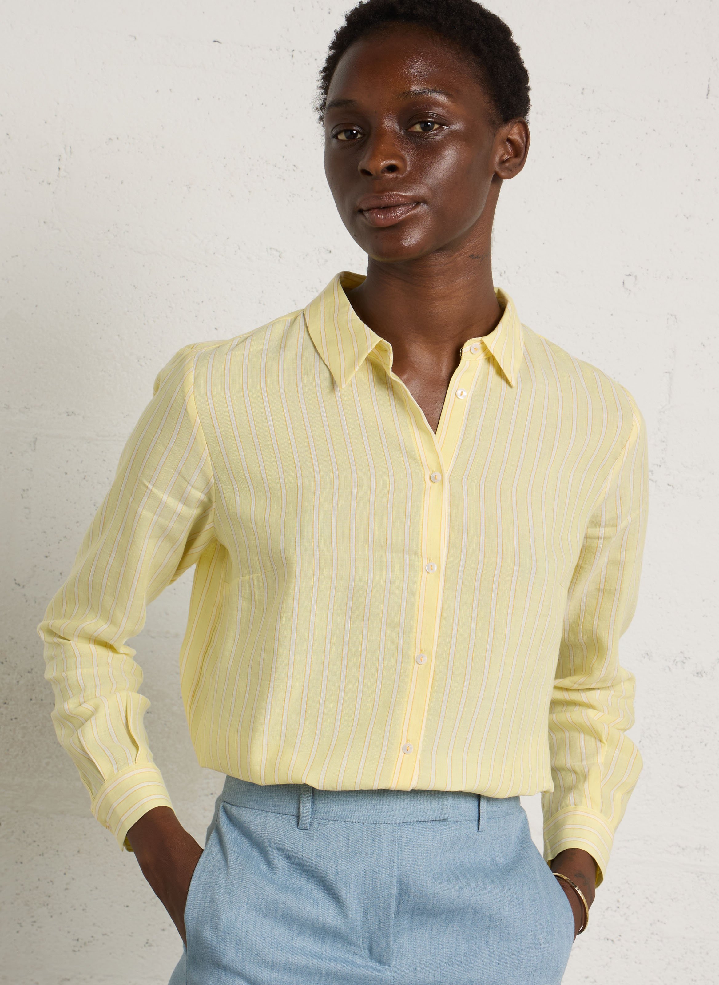 Chemise col classique rayée MAISON 123 Jaune