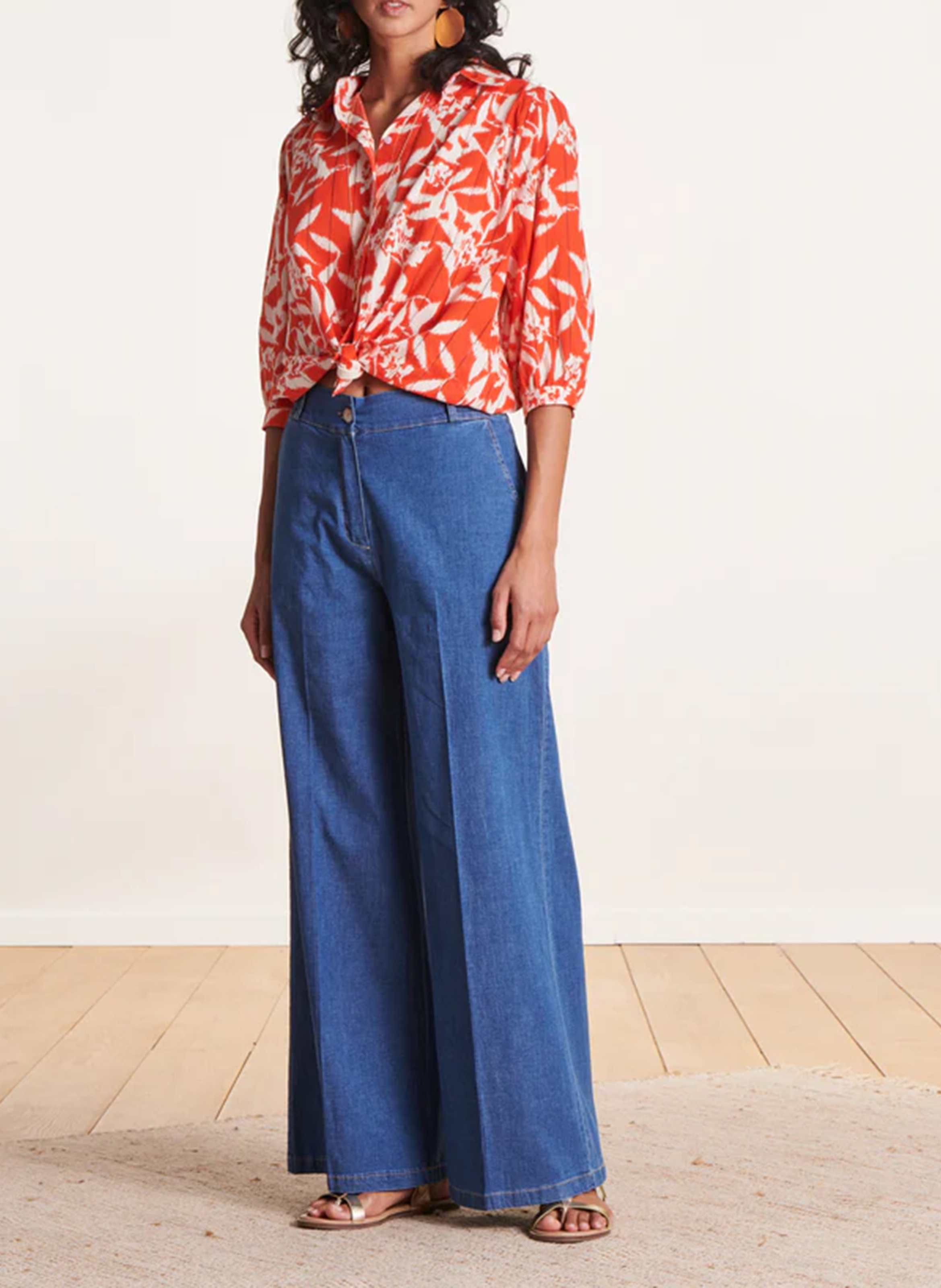 Jean flare taille haute en coton mélangé LA FEE MARABOUTEE Bleu