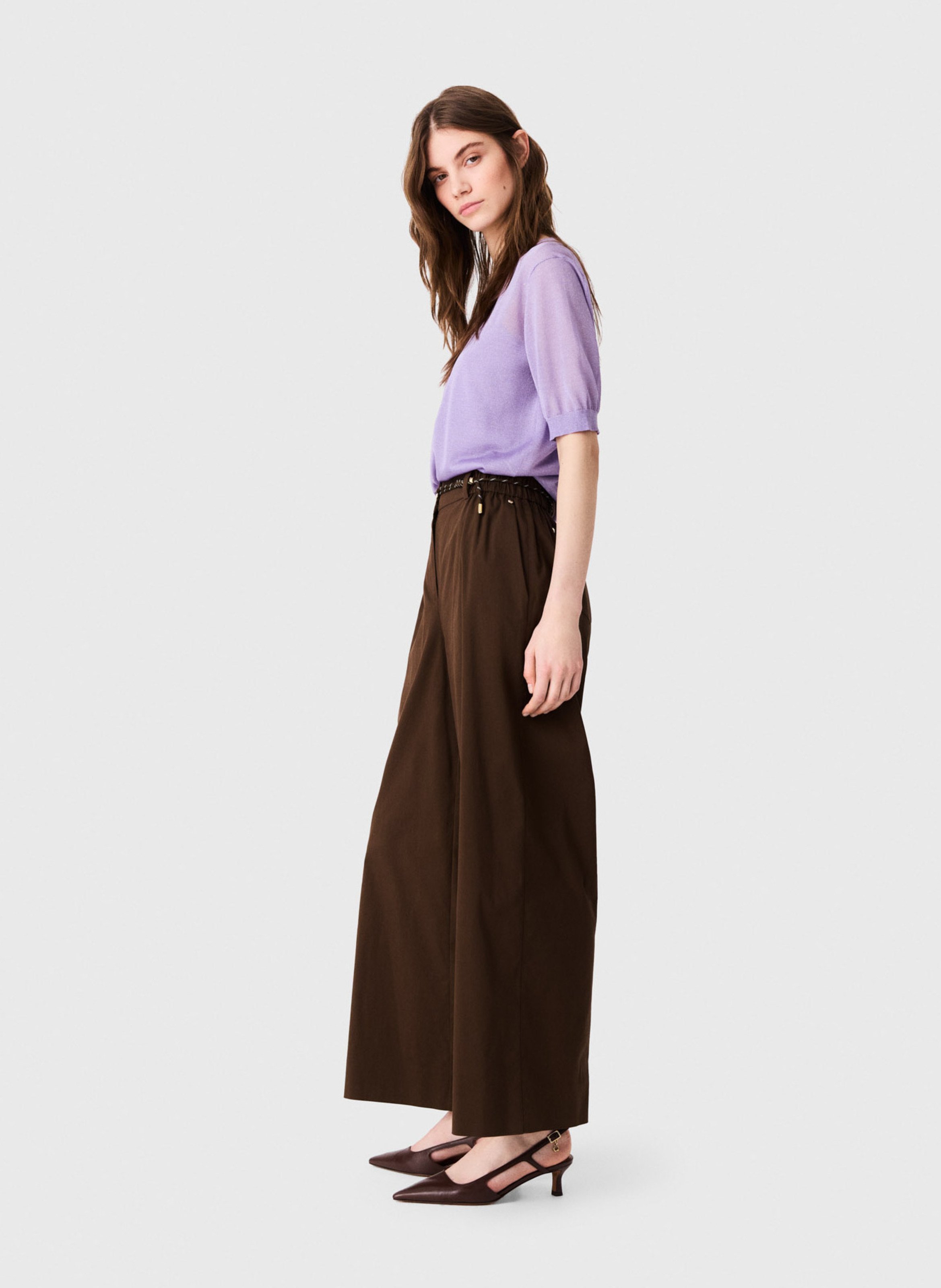 Wide-leg cotton-blend pants MAJE Brown