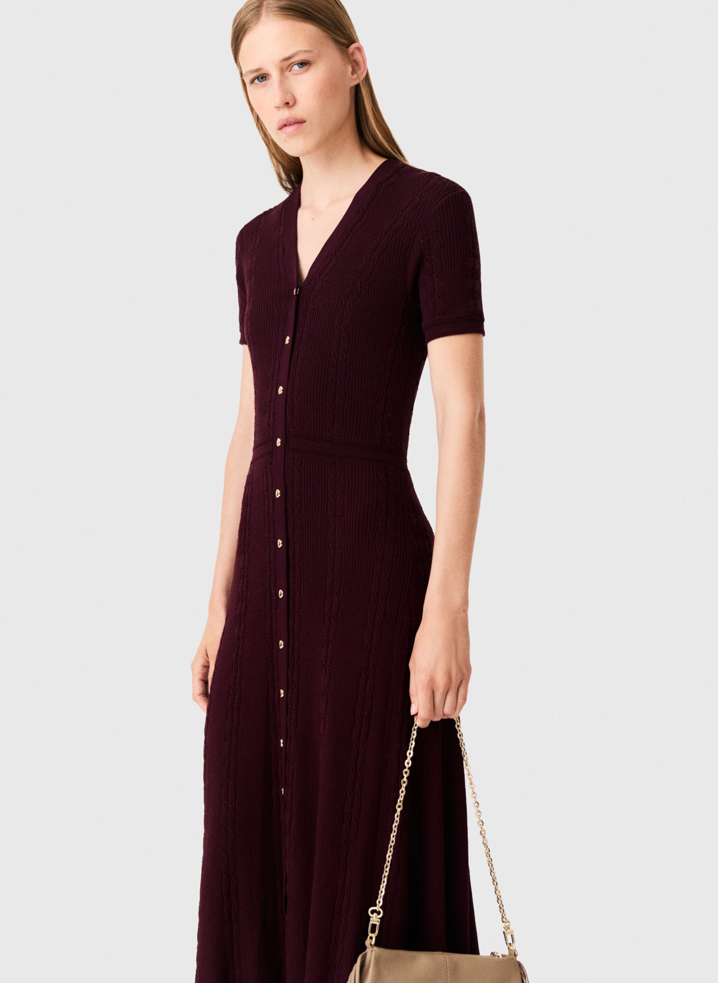 Robe longue évasée en maille MAJE Rouge