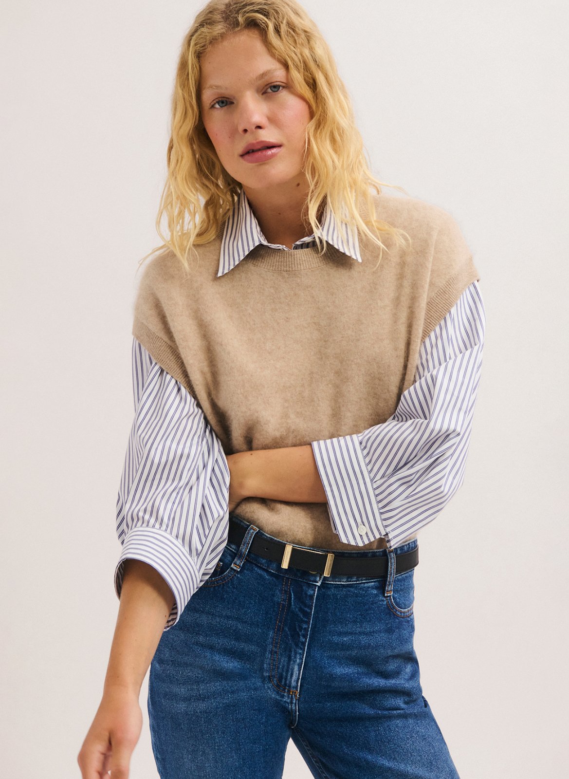 Ärmellose einfarbige Wollpullover PABLO Beige
