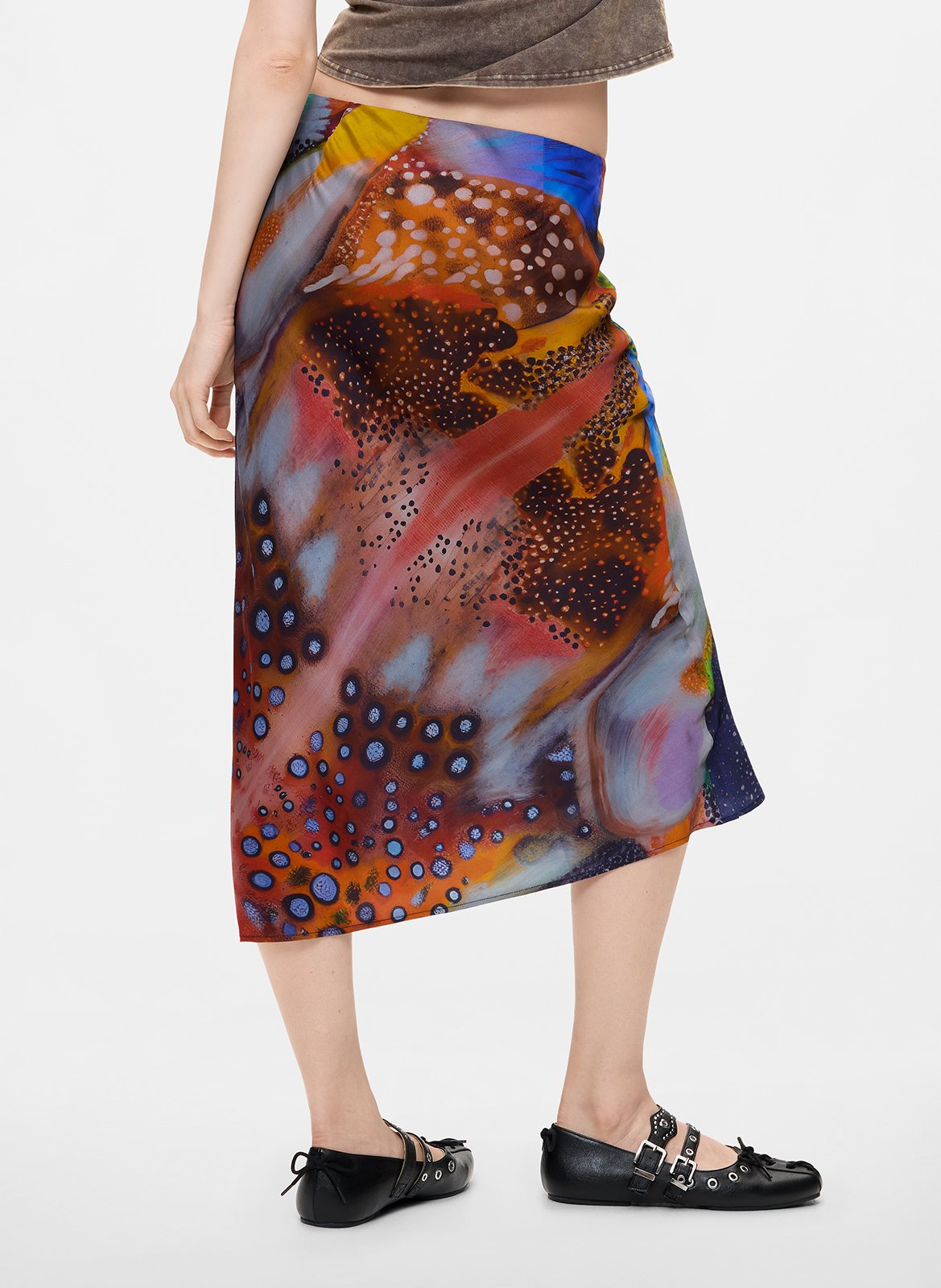 Jupe midi imprimée DESIGUAL Noir