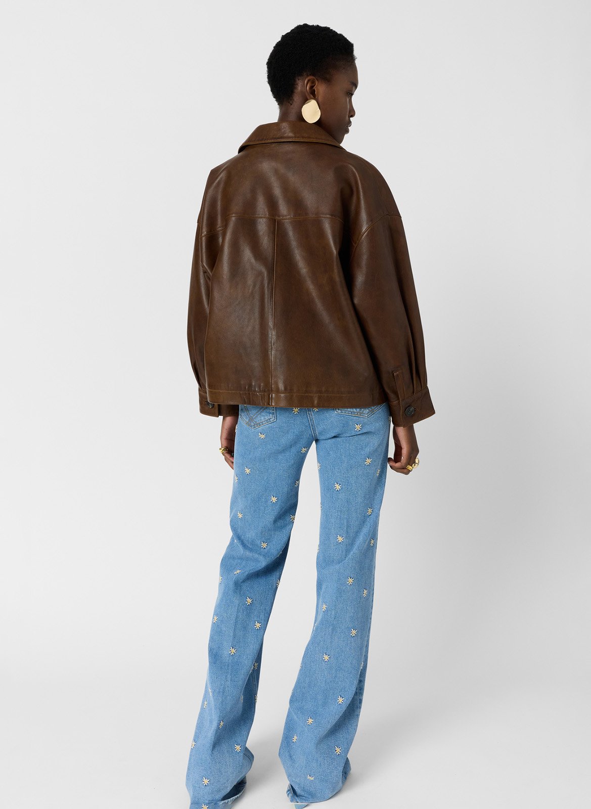 Veste col classique en cuir GERARD DAREL Marron