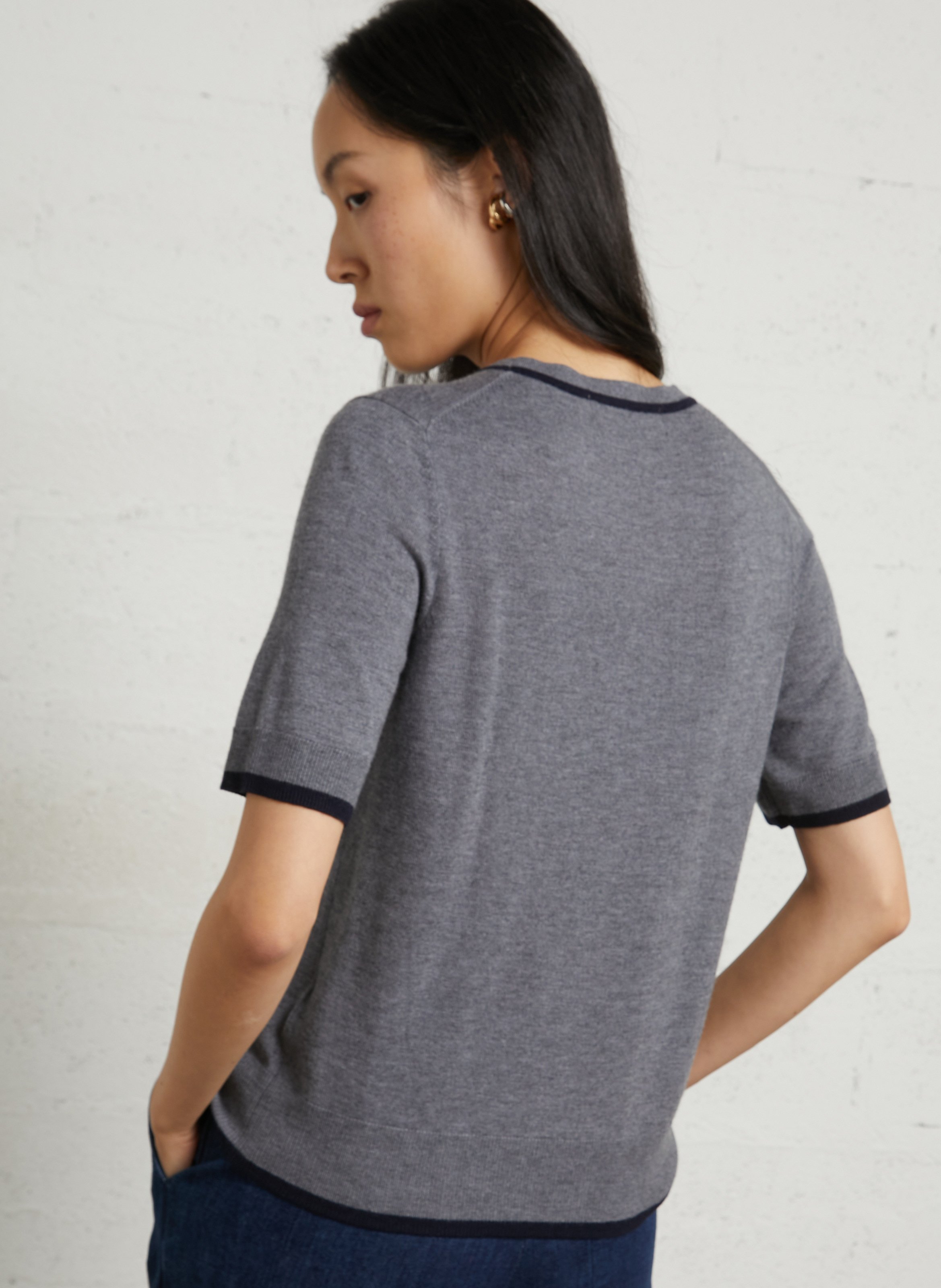 Short-sleeve wool blend sweater NICE THINGS Grey