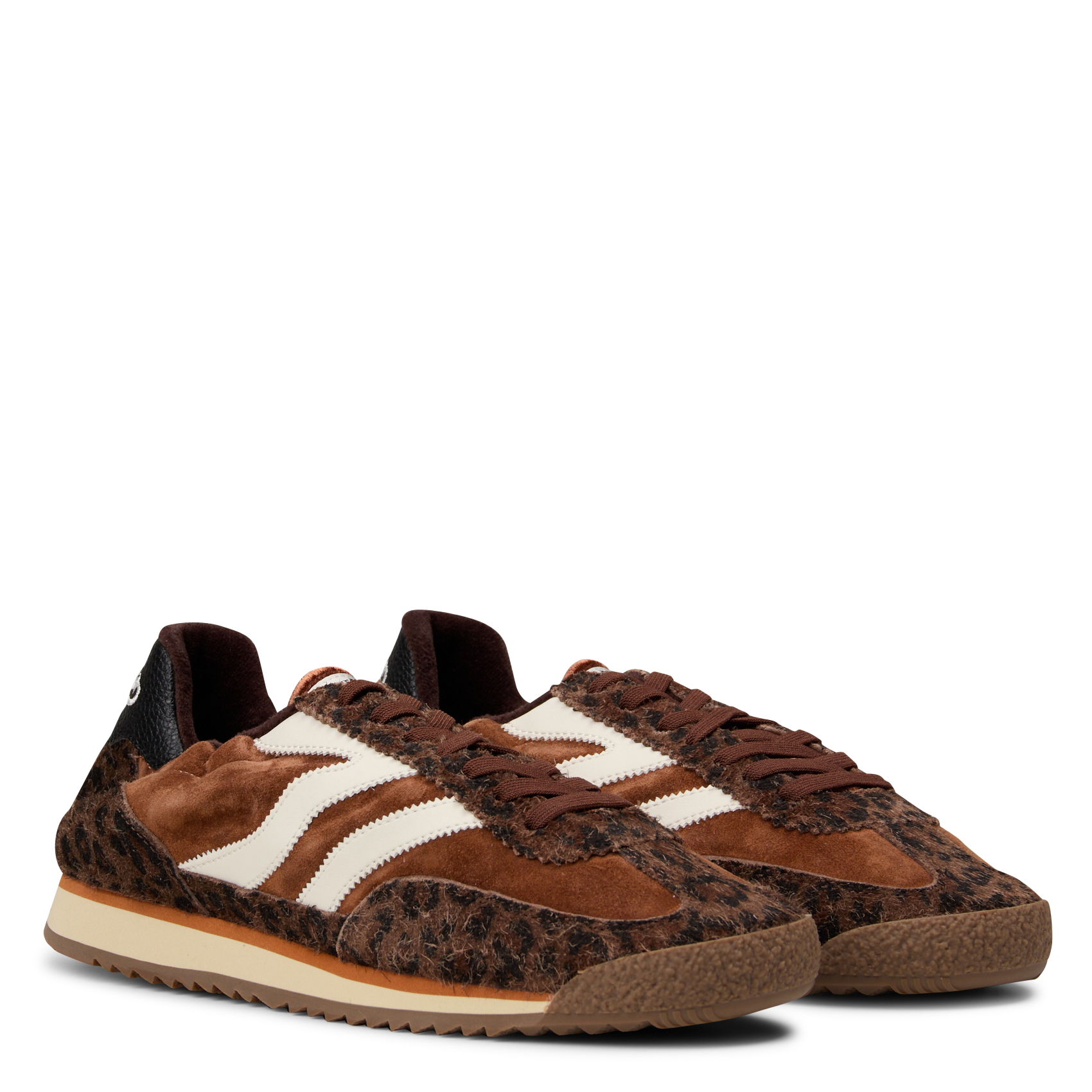 Low-top sneakers with animal print in leather. MRP Brown