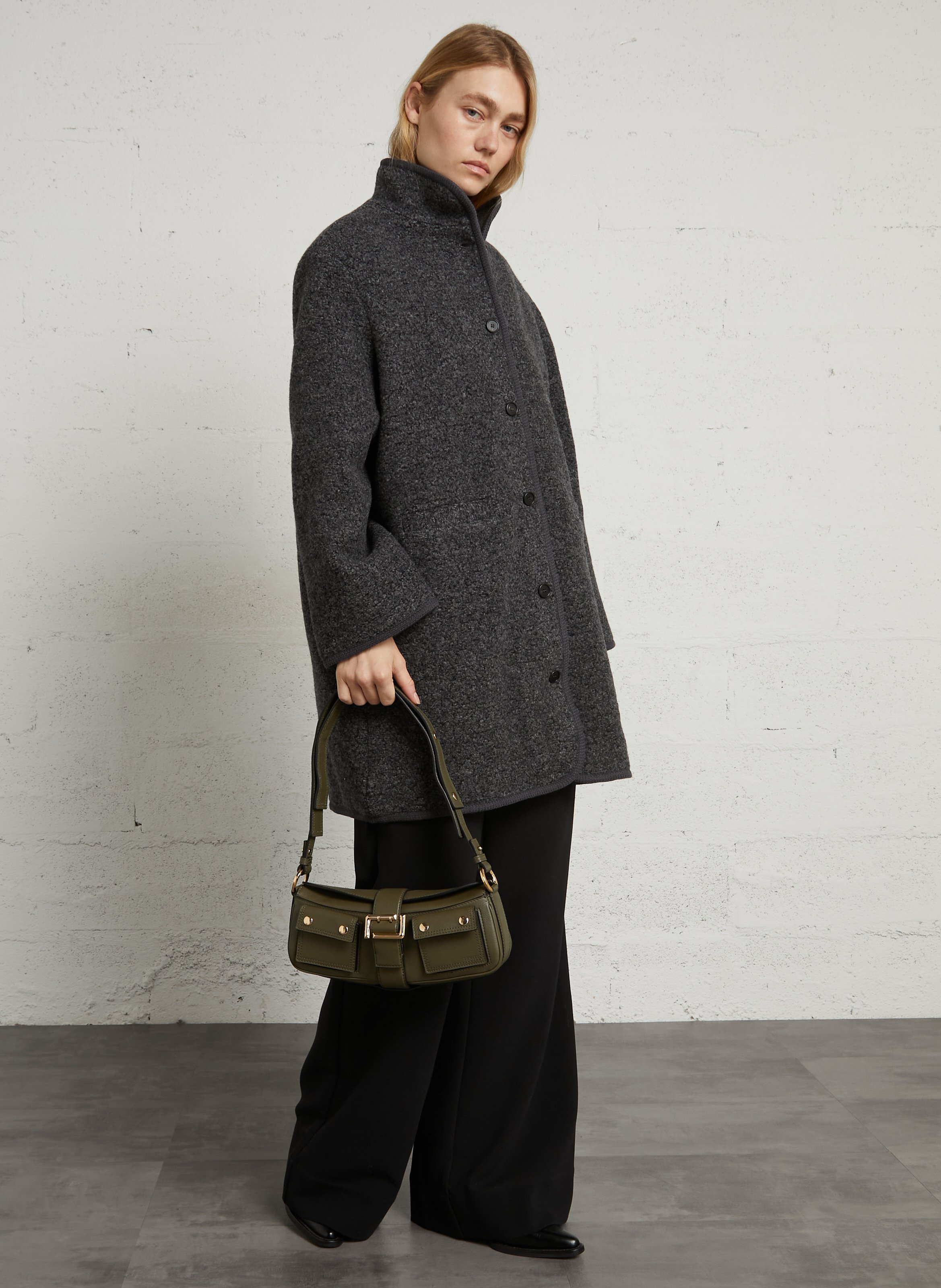 Solid leather shoulder bag LANCEL Khaki